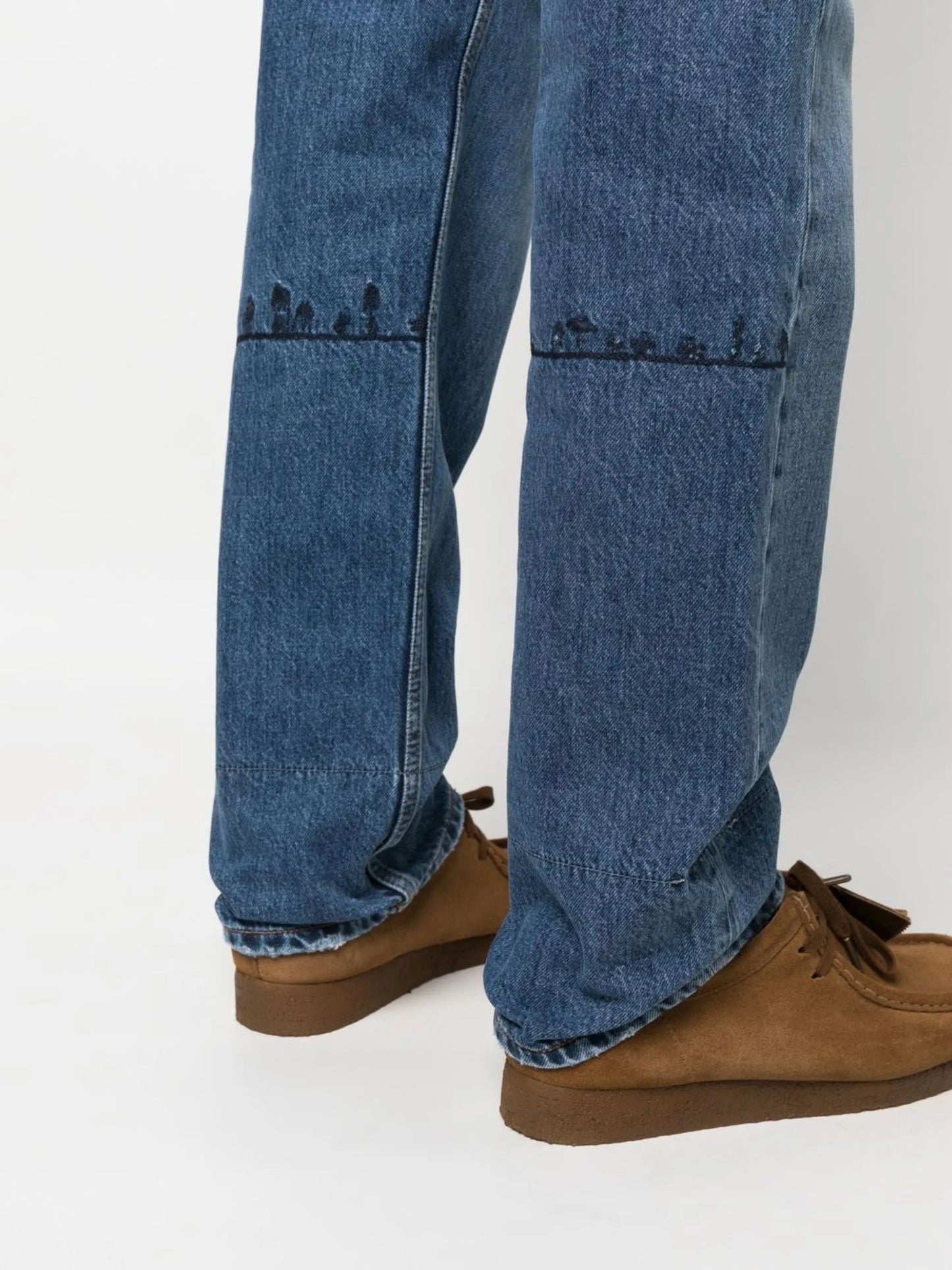 embroidered-detail denim trousers