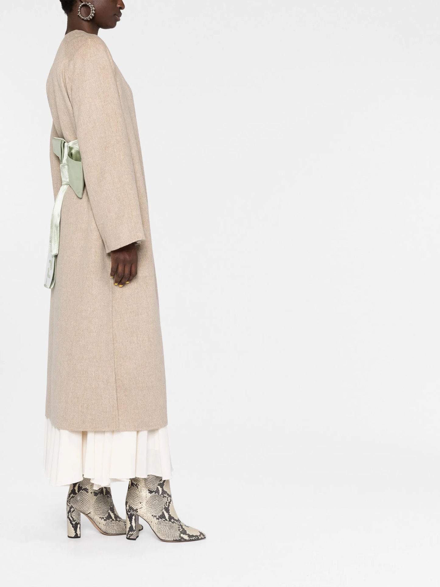silk-belted wool-blend wrap coat