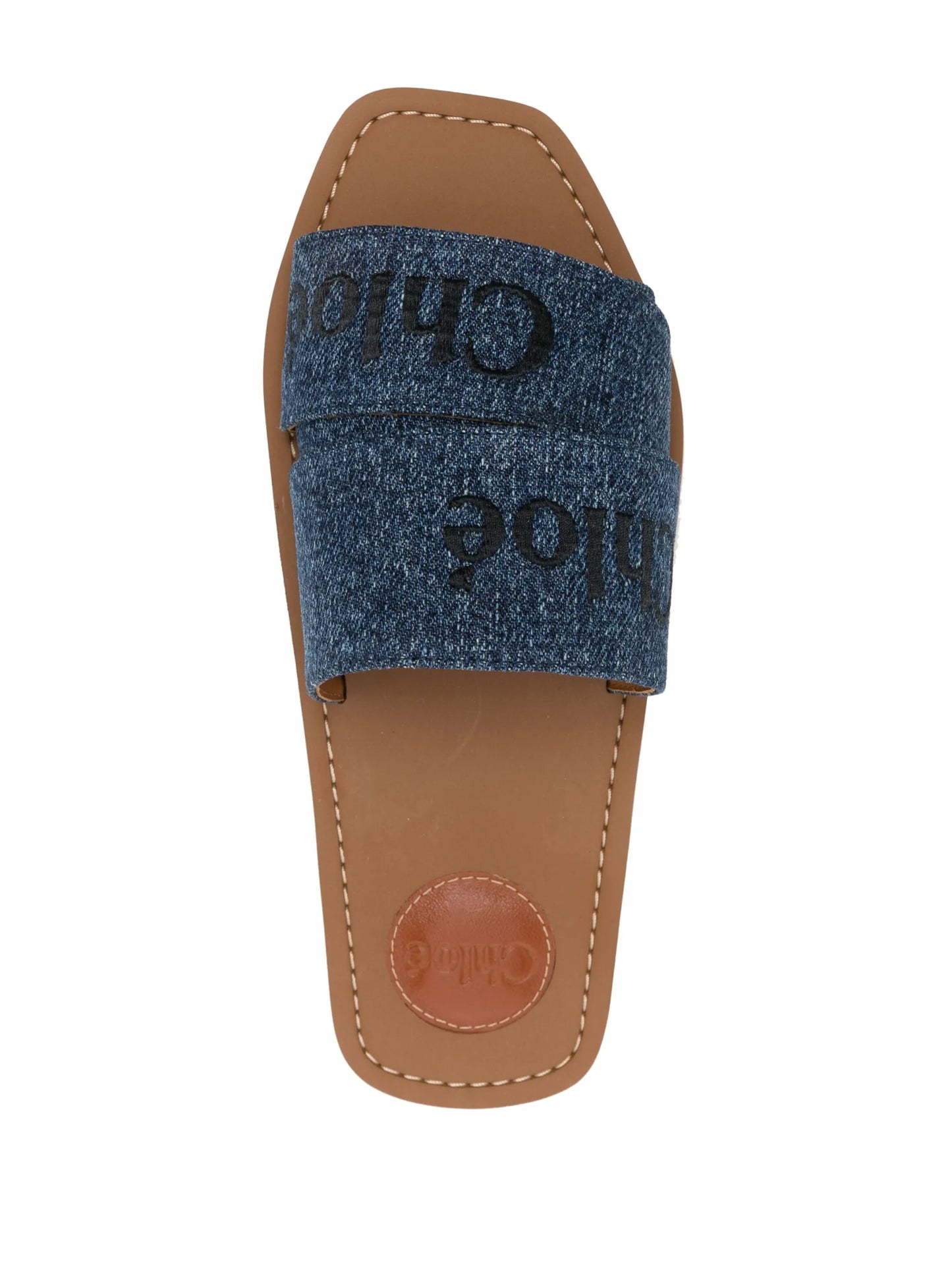 Woody logo-embroidered denim slides