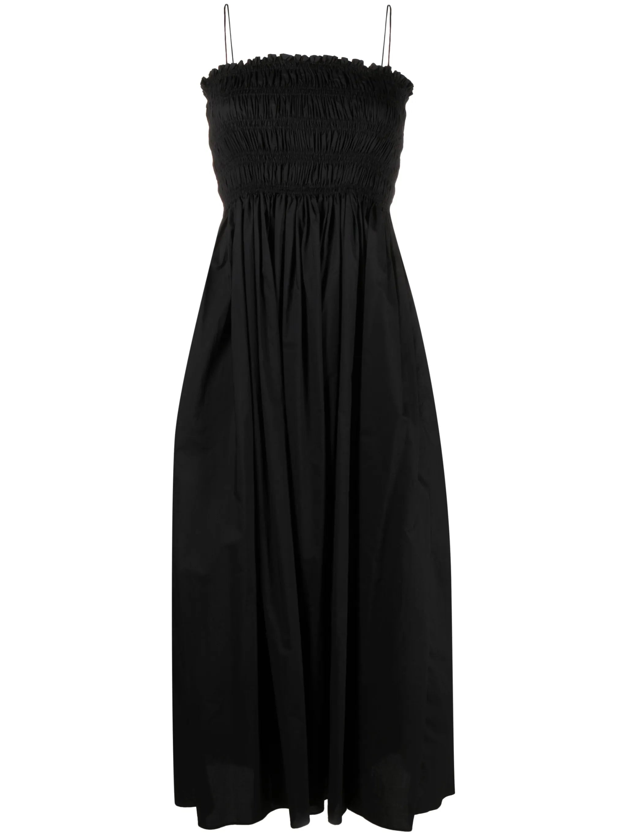 shirred-panel poplin midi dress
