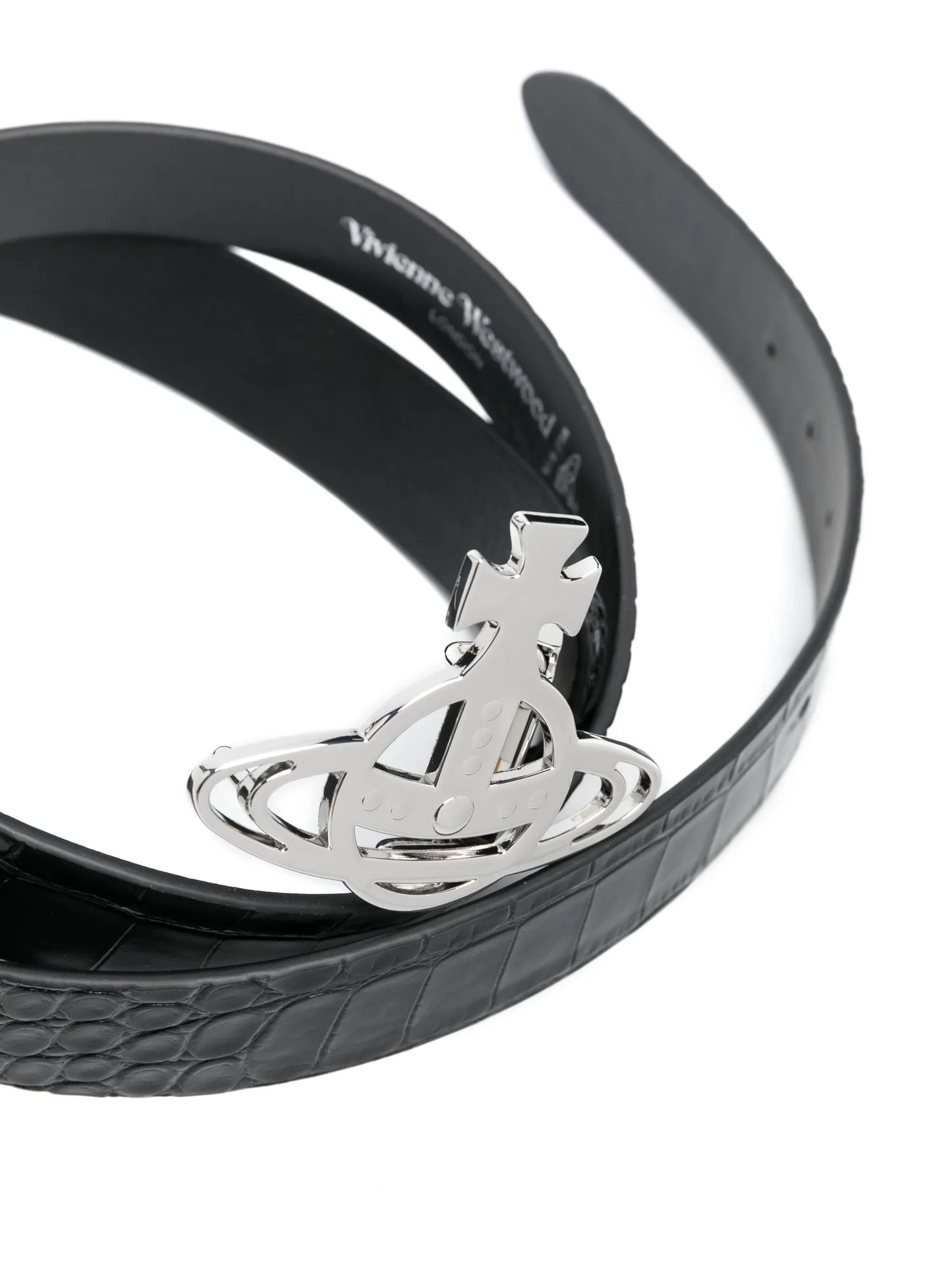 Orb-buckle crocodile-effect belt