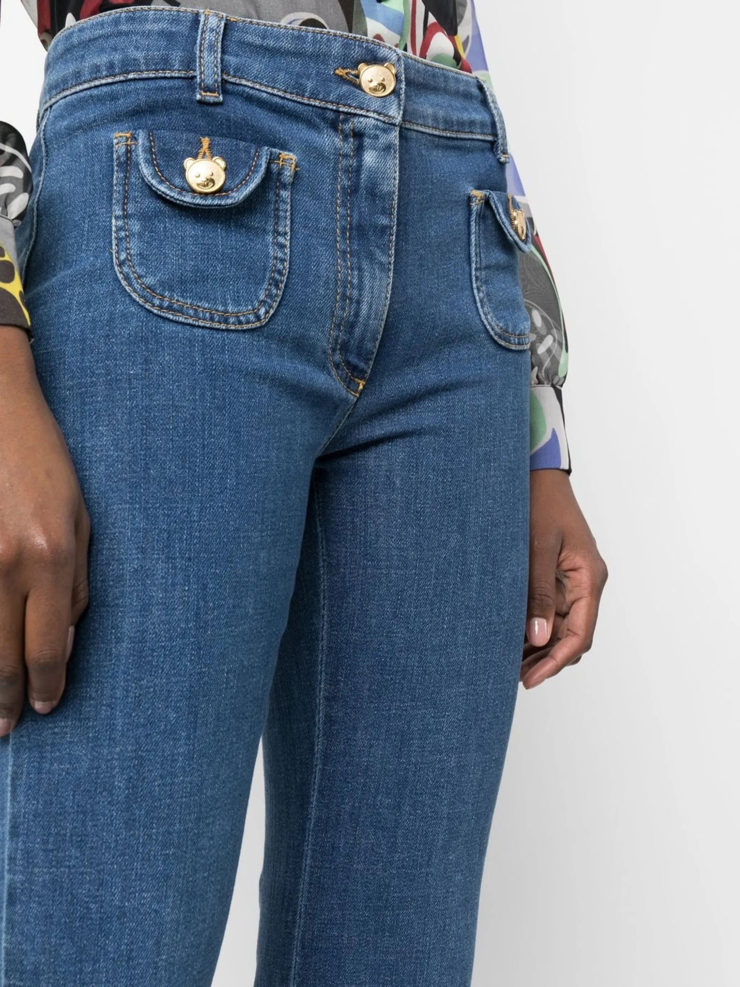bear-motif buttons jeans