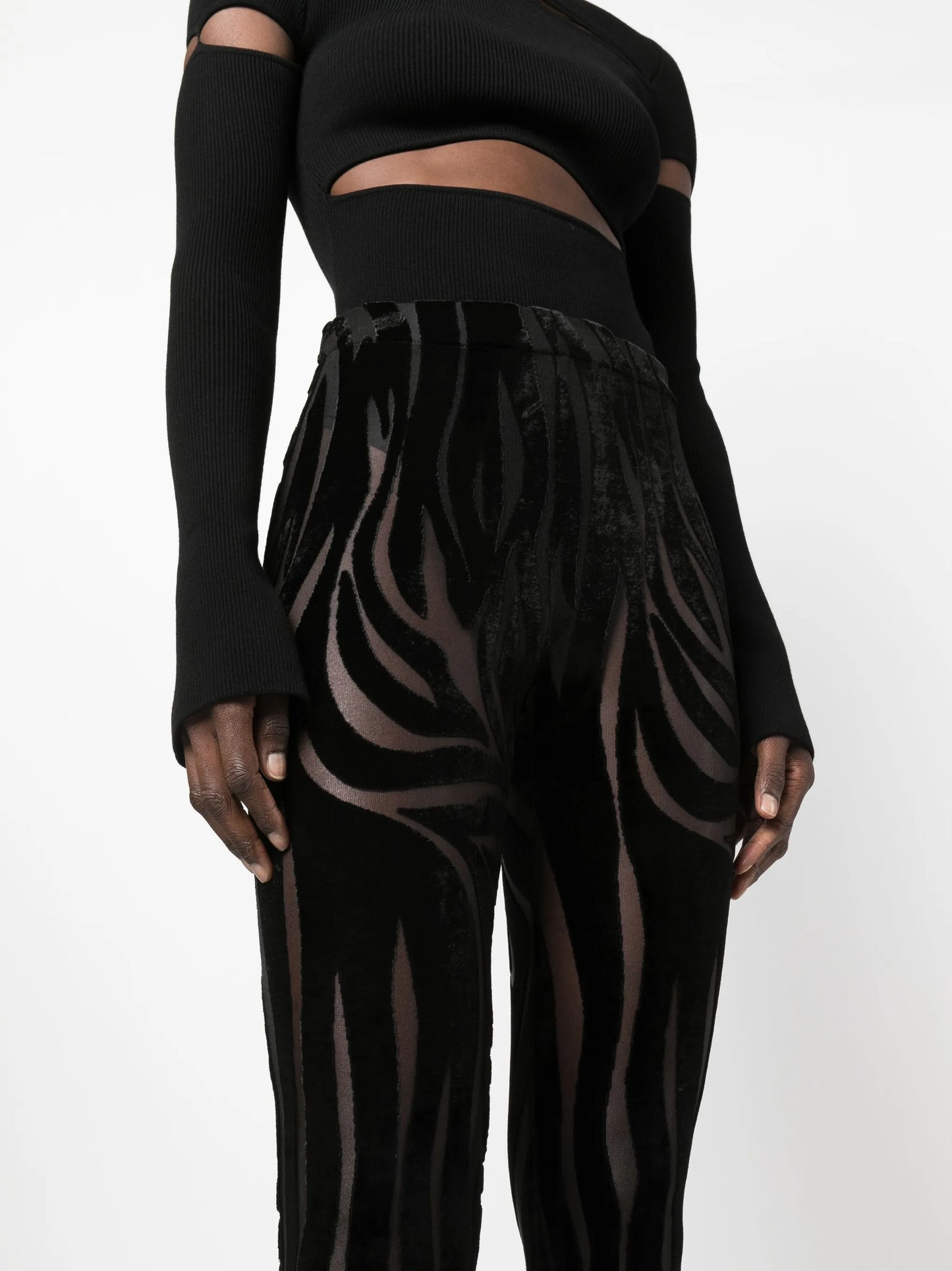zebra devoré-effect flared trousers