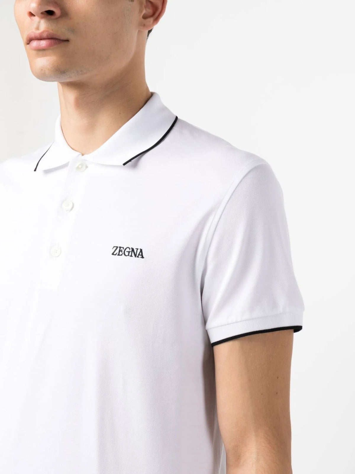 white stretch cotton polo shirt