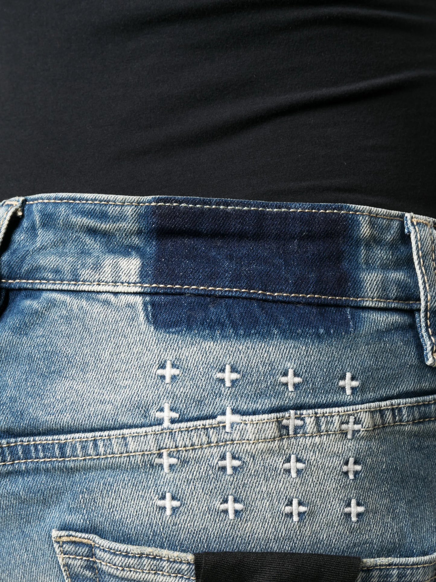 distressed slim-cut jeans
