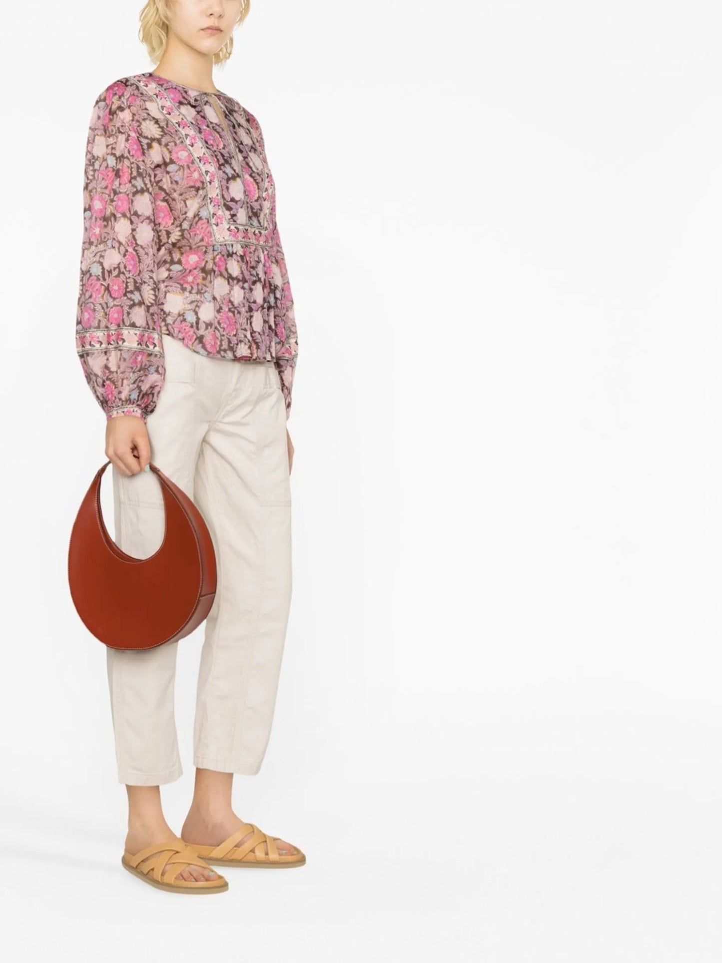 floral-print tie-neck blouse