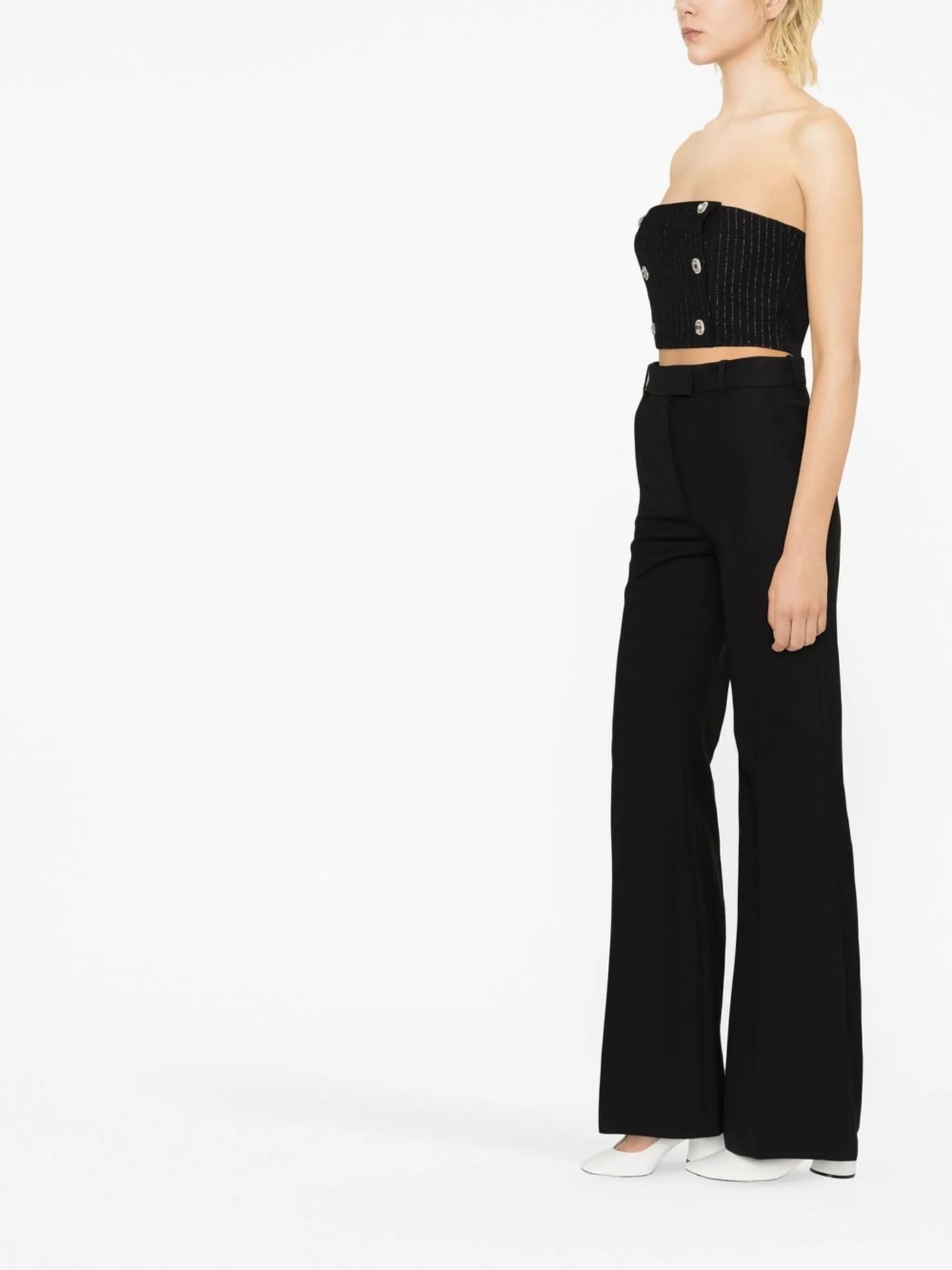 pinstripe crystal-embellished crop top