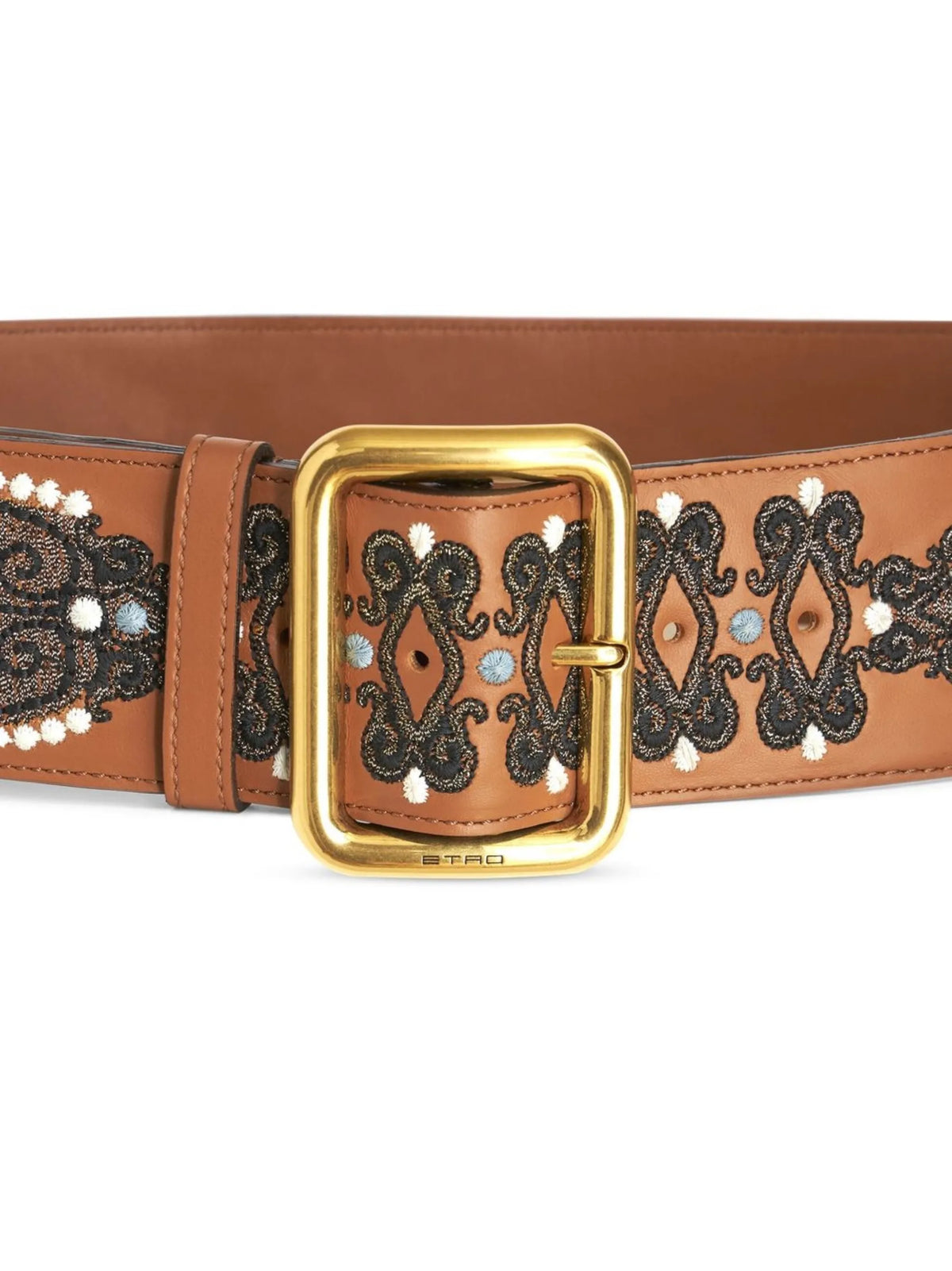 embroidered buckle-fastening belt
