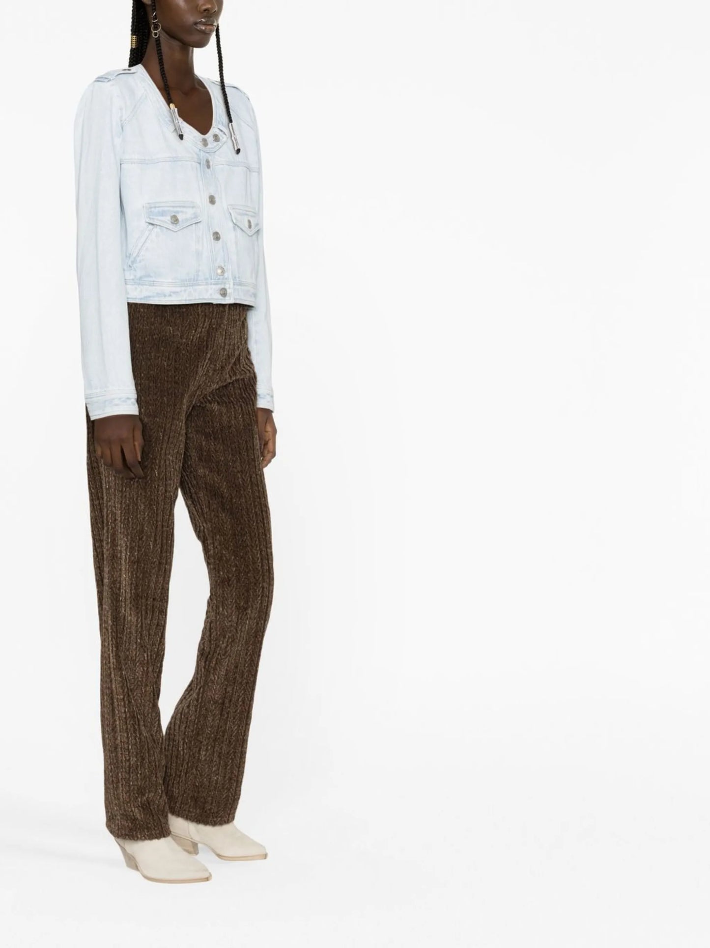 round-neck cropped denim jacket