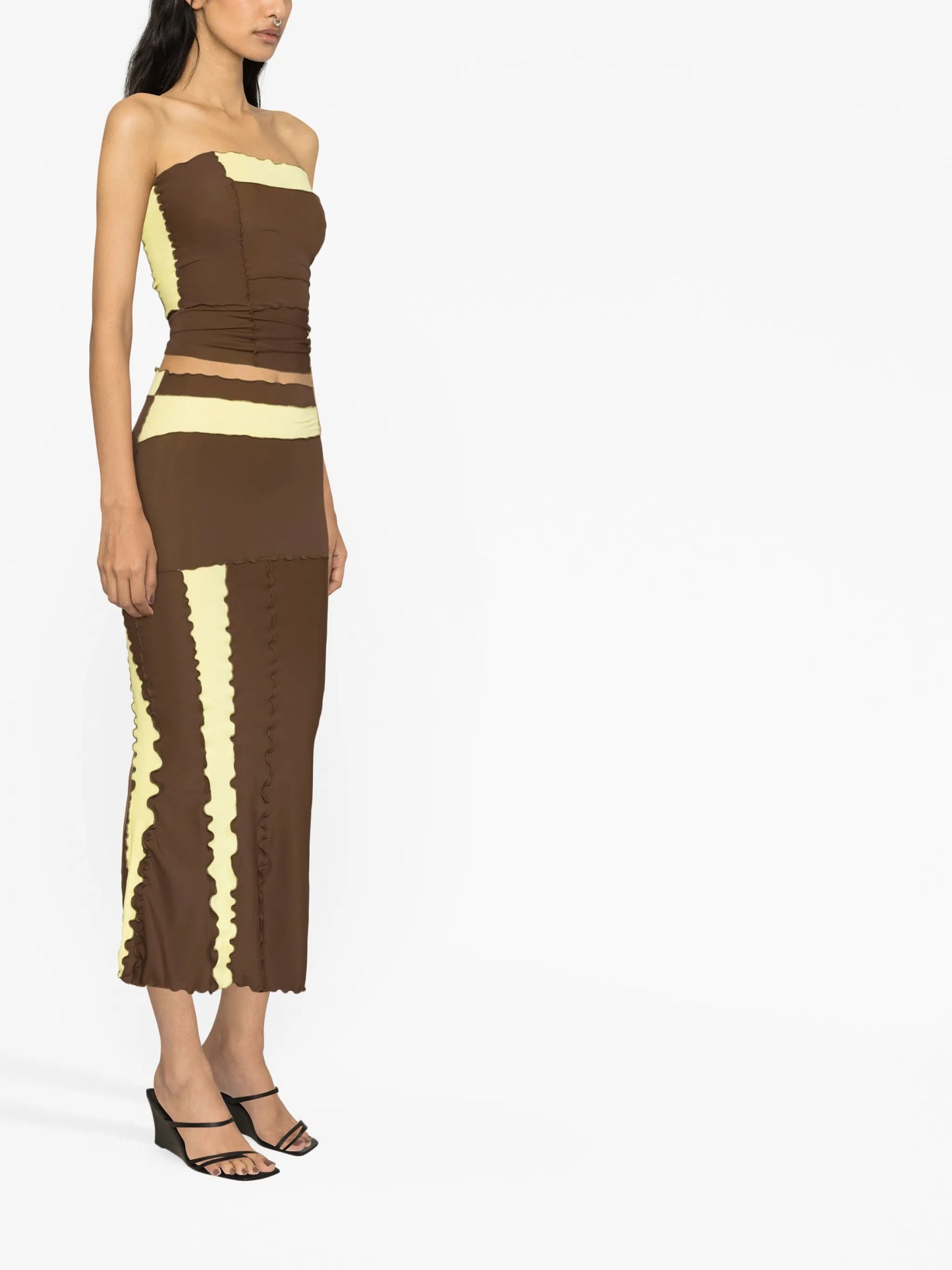 high-waisted multi-panel skirt