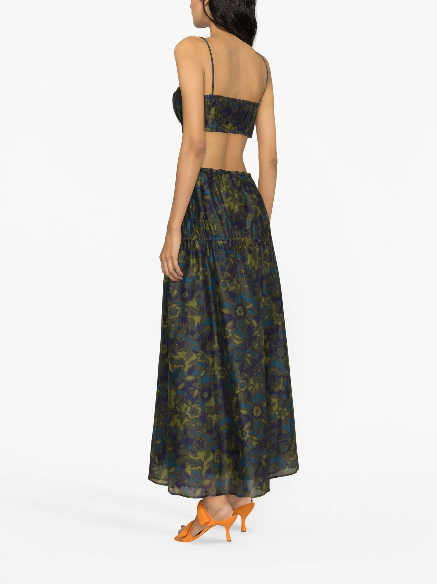 floral-print ruched crop top