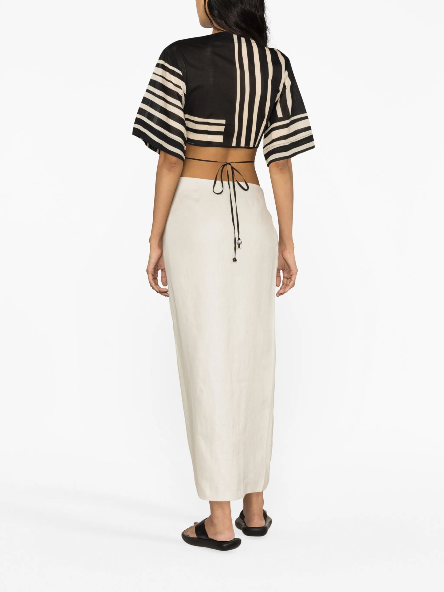striped cropped cotton blouse