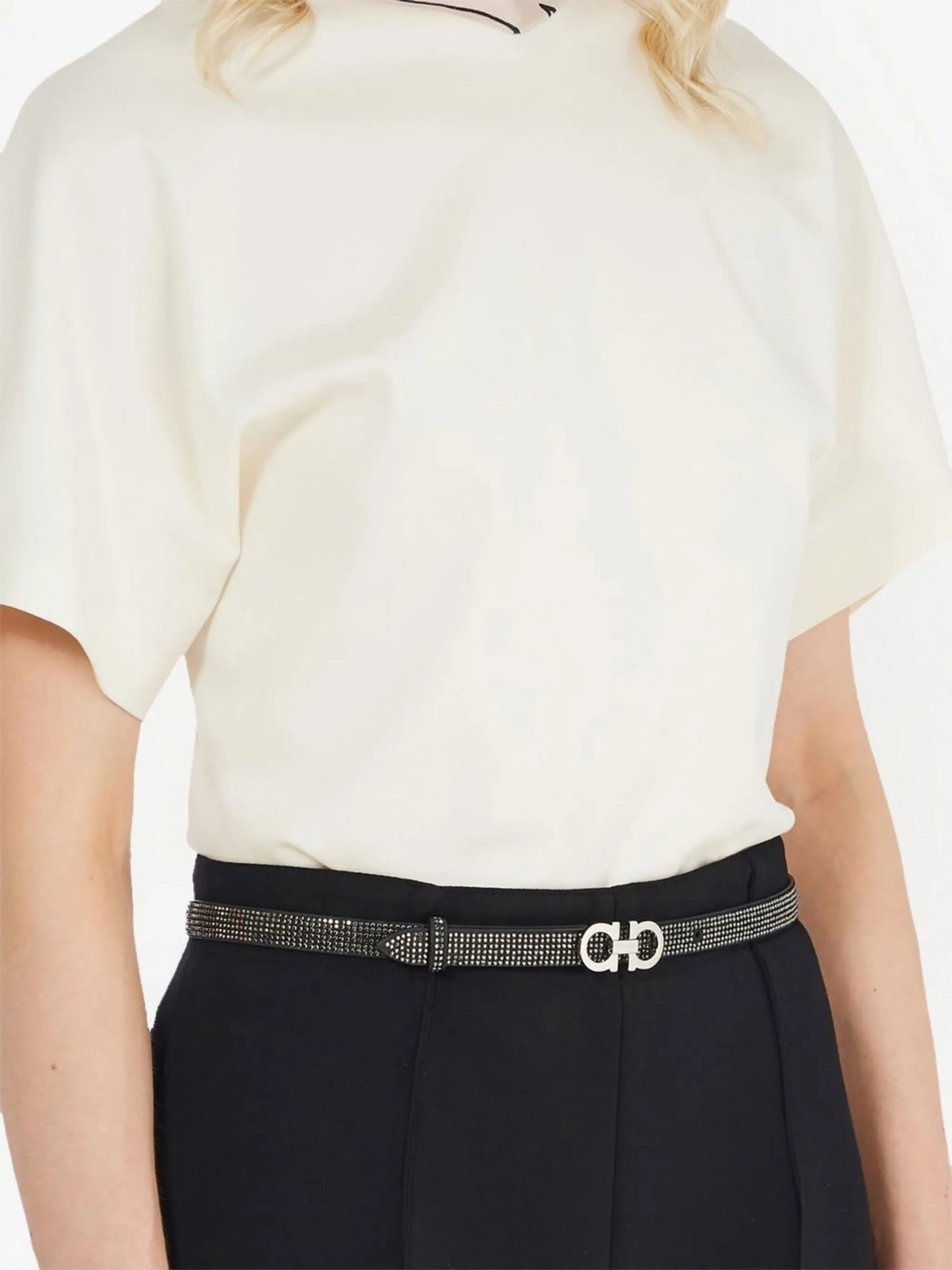 Gancini-buckle crystal-embellished belt