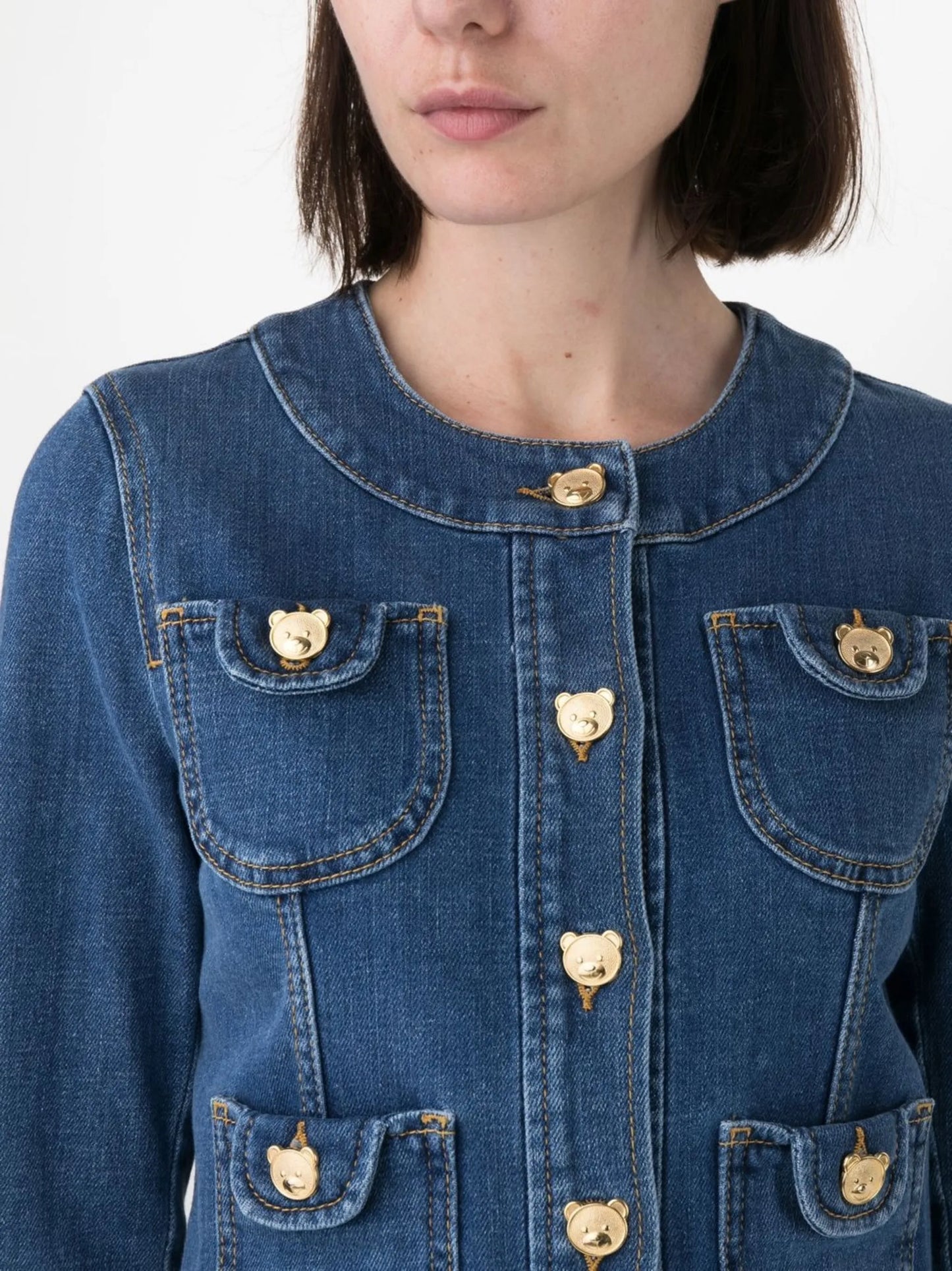 Toy-bear shaped button denim jacket