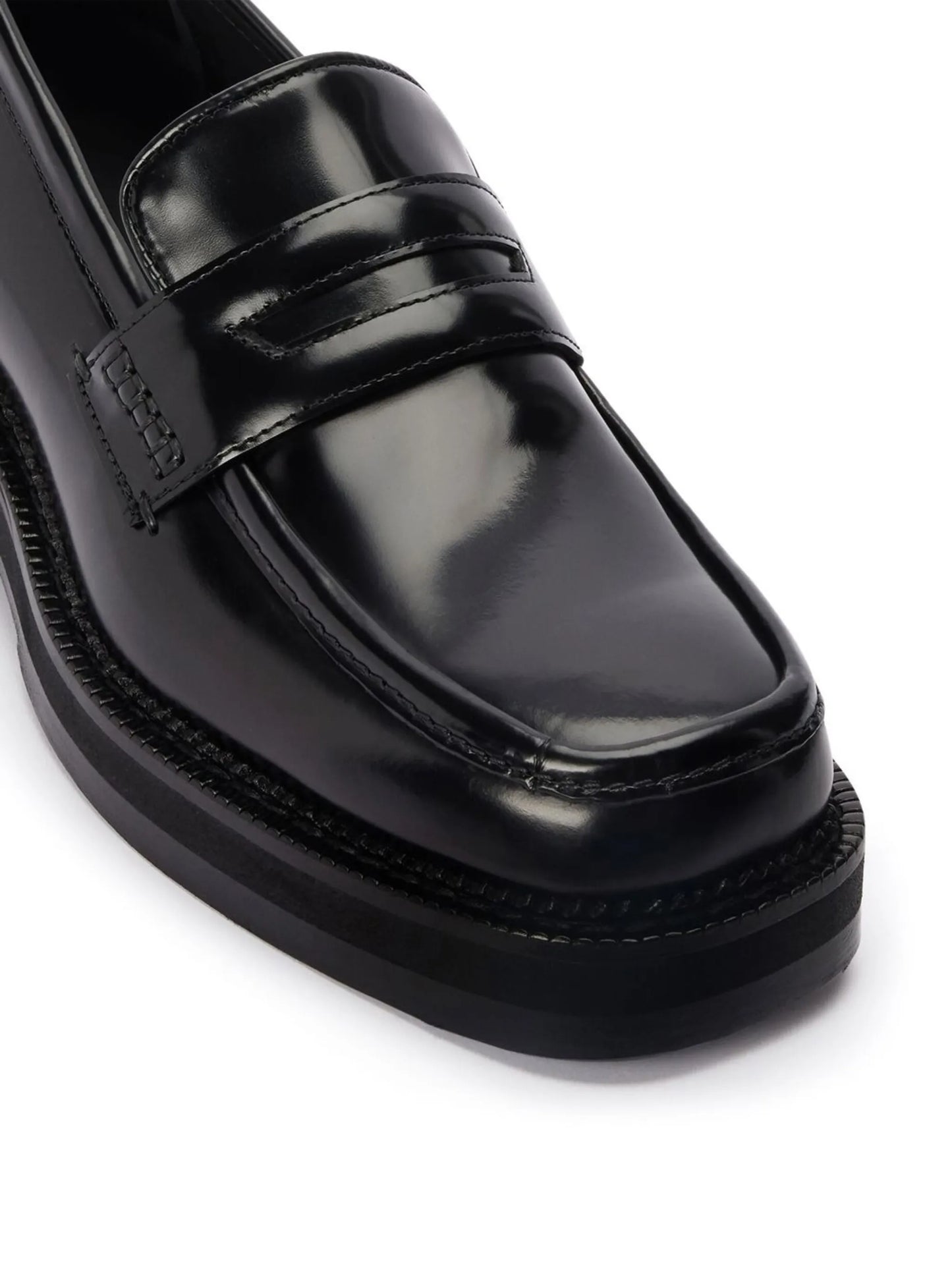 square-toe patent-leather loafers