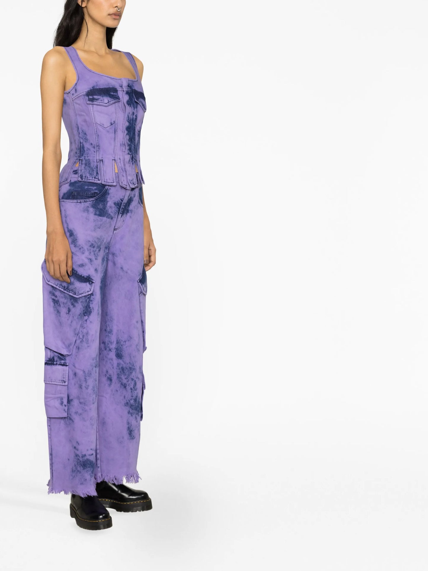 tie-dye wide-leg cargo jeans