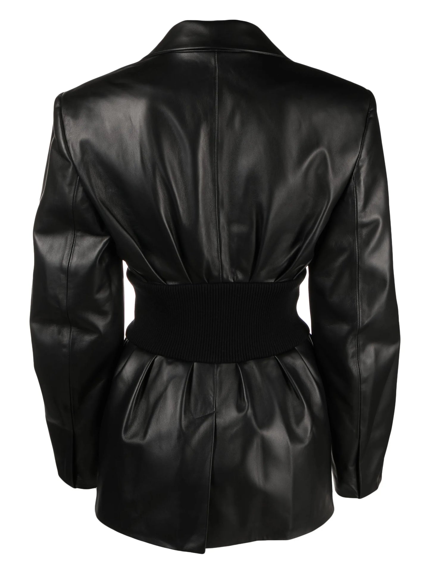 Rib leather jacket