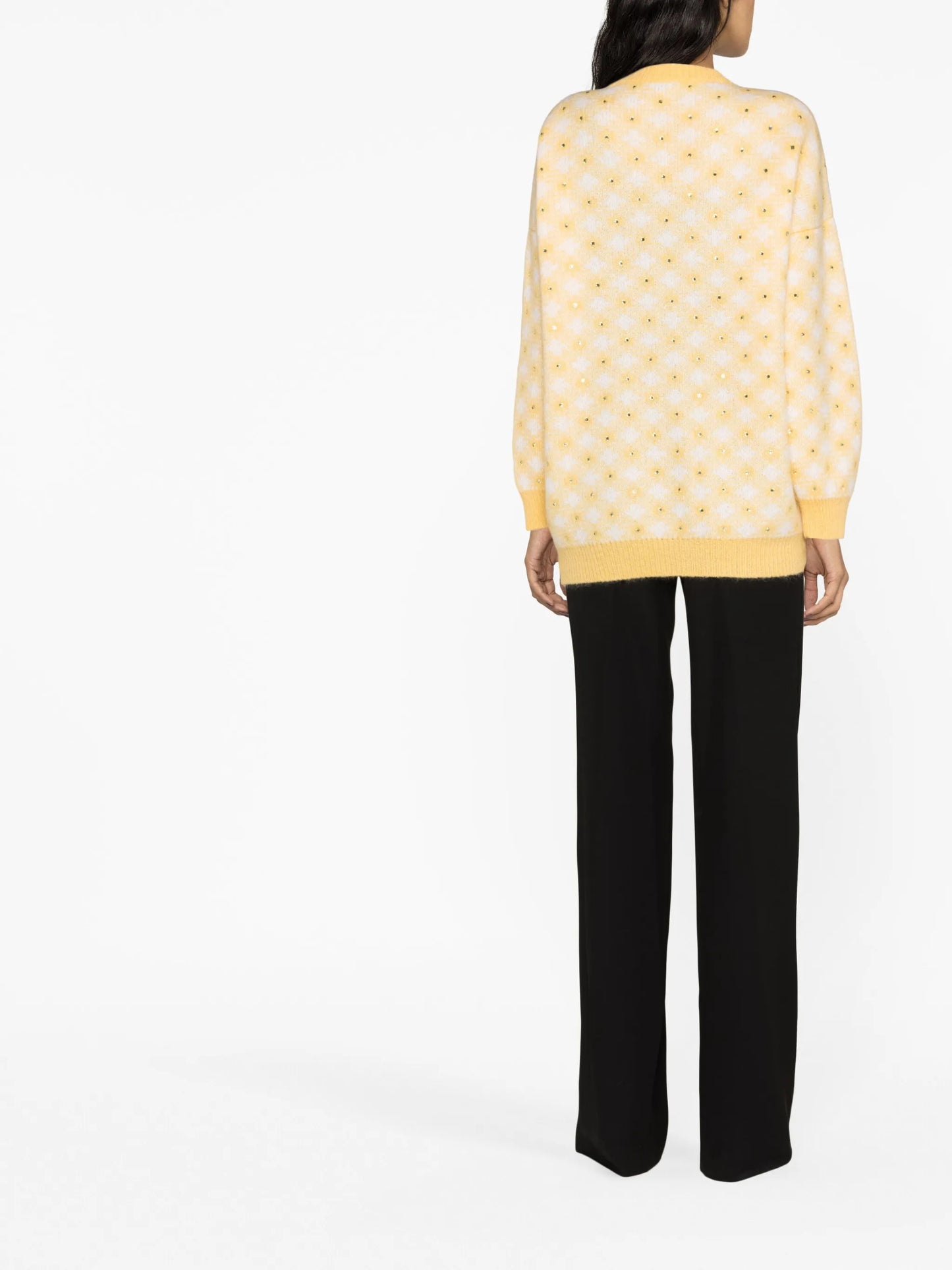 check-pattern embellished cardigan