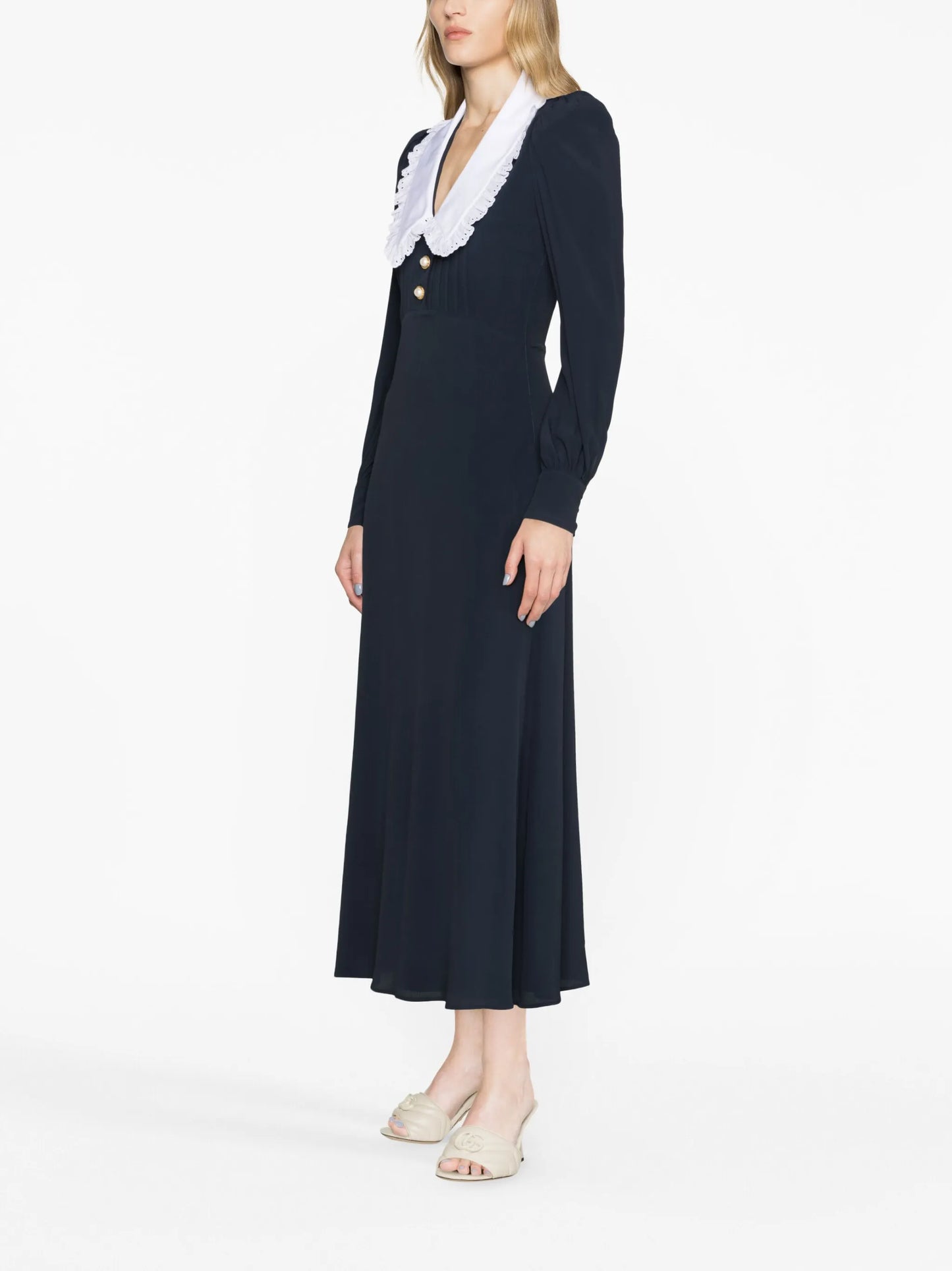 oversized-collar midi dress