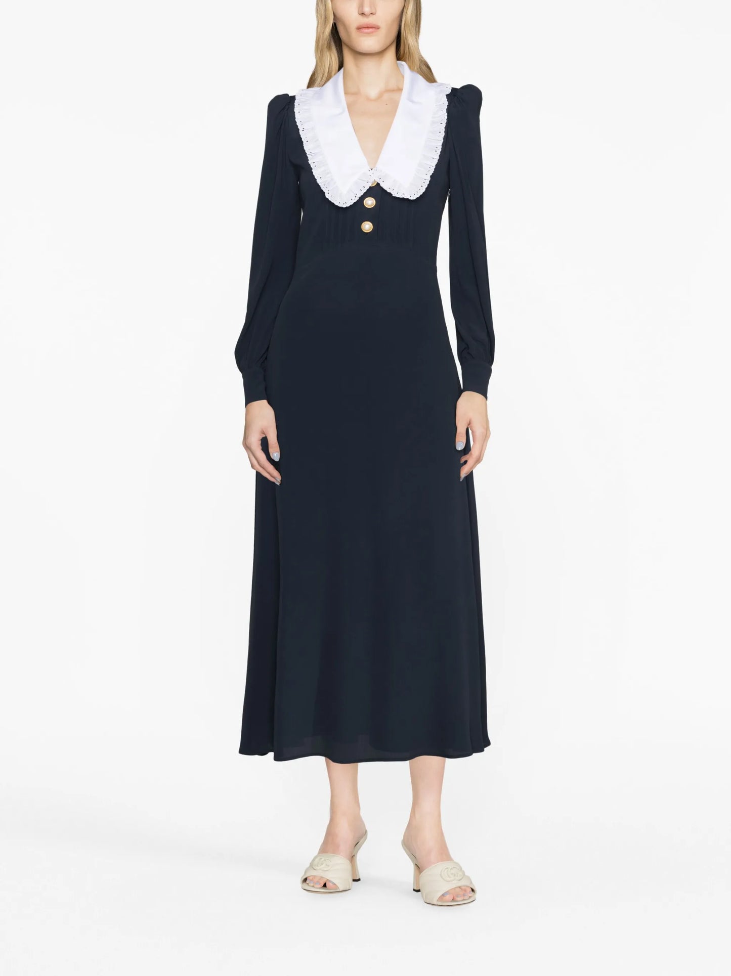 oversized-collar midi dress