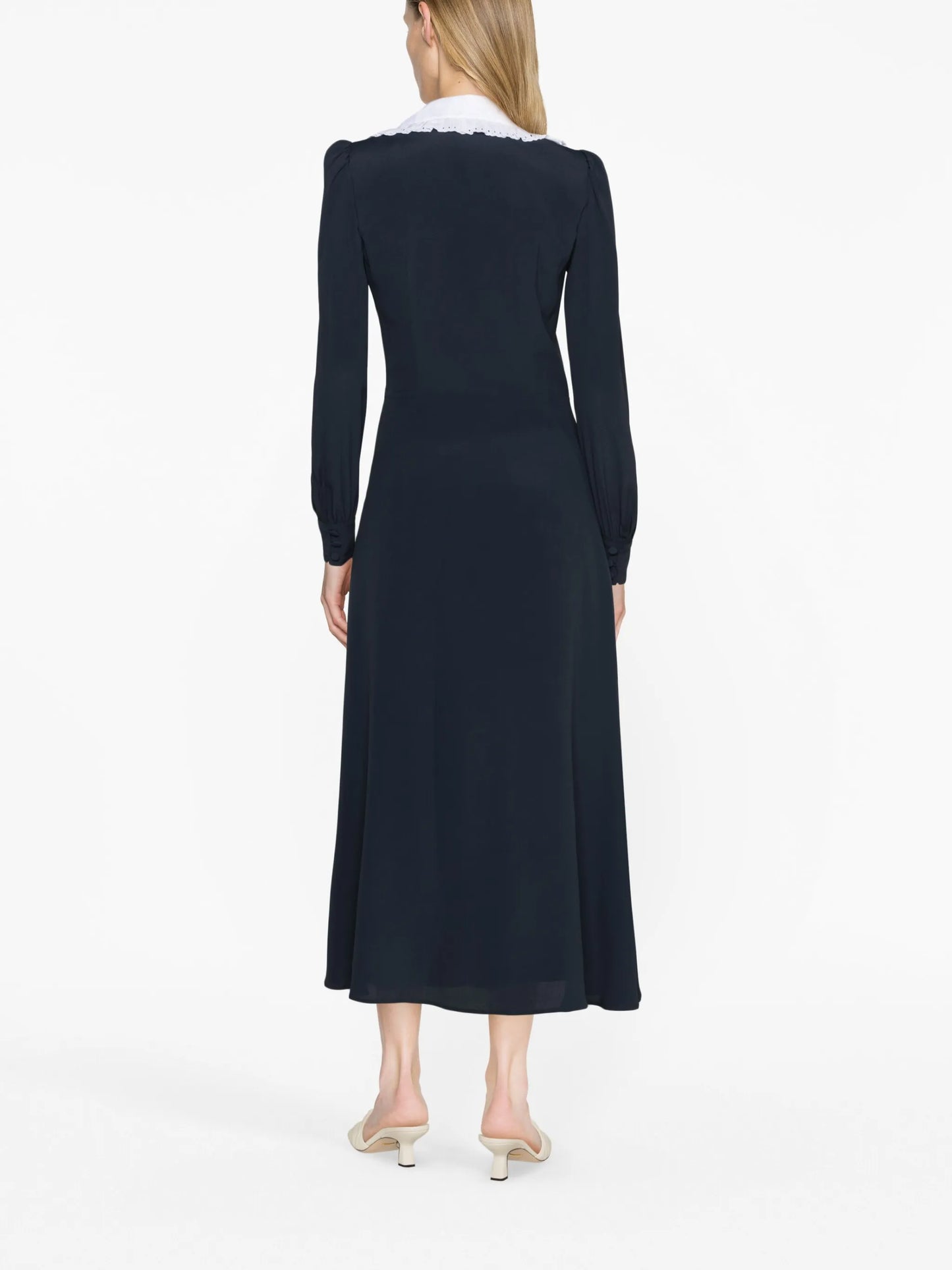 oversized-collar midi dress
