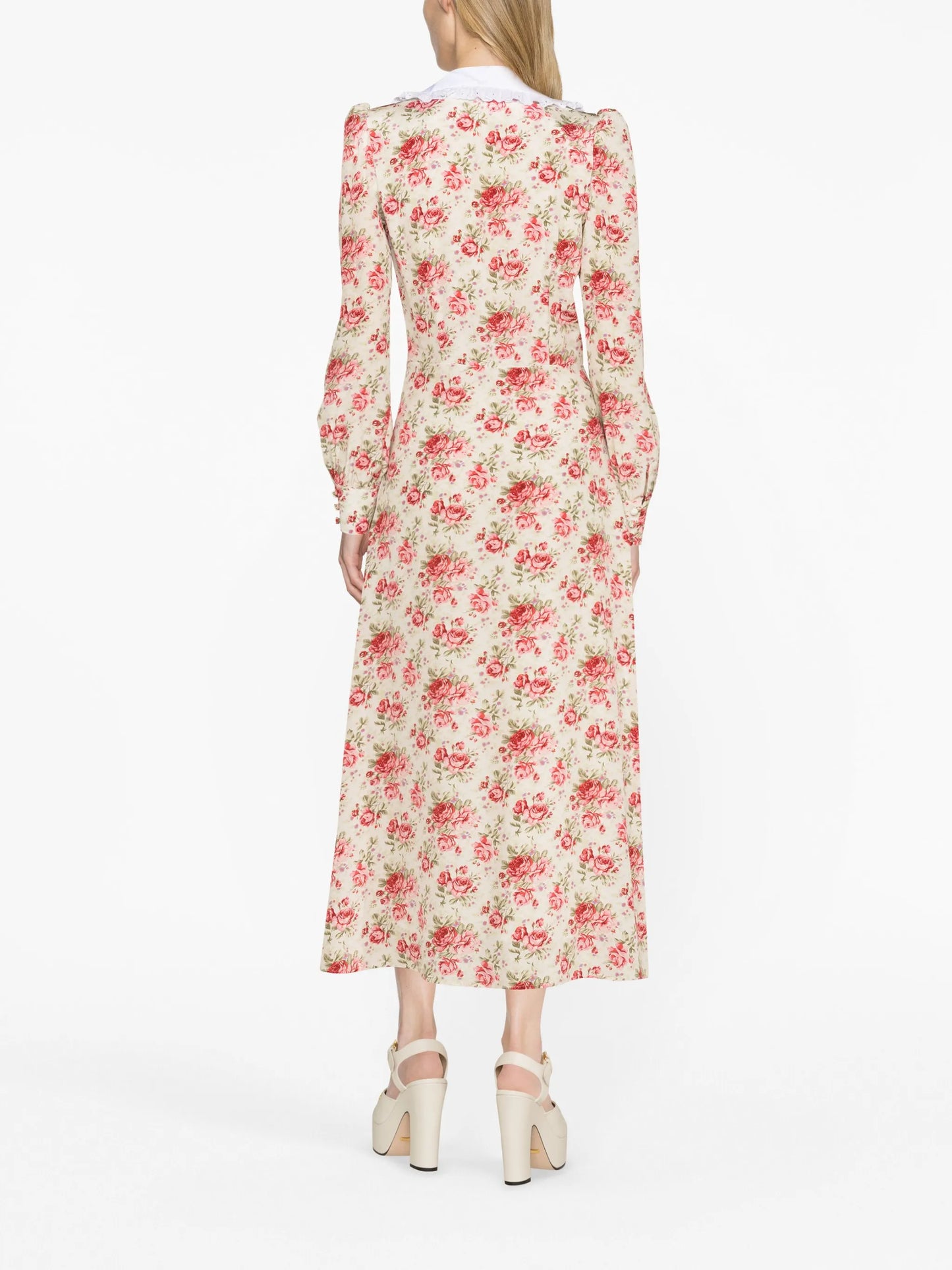 rose-print silk midi dress