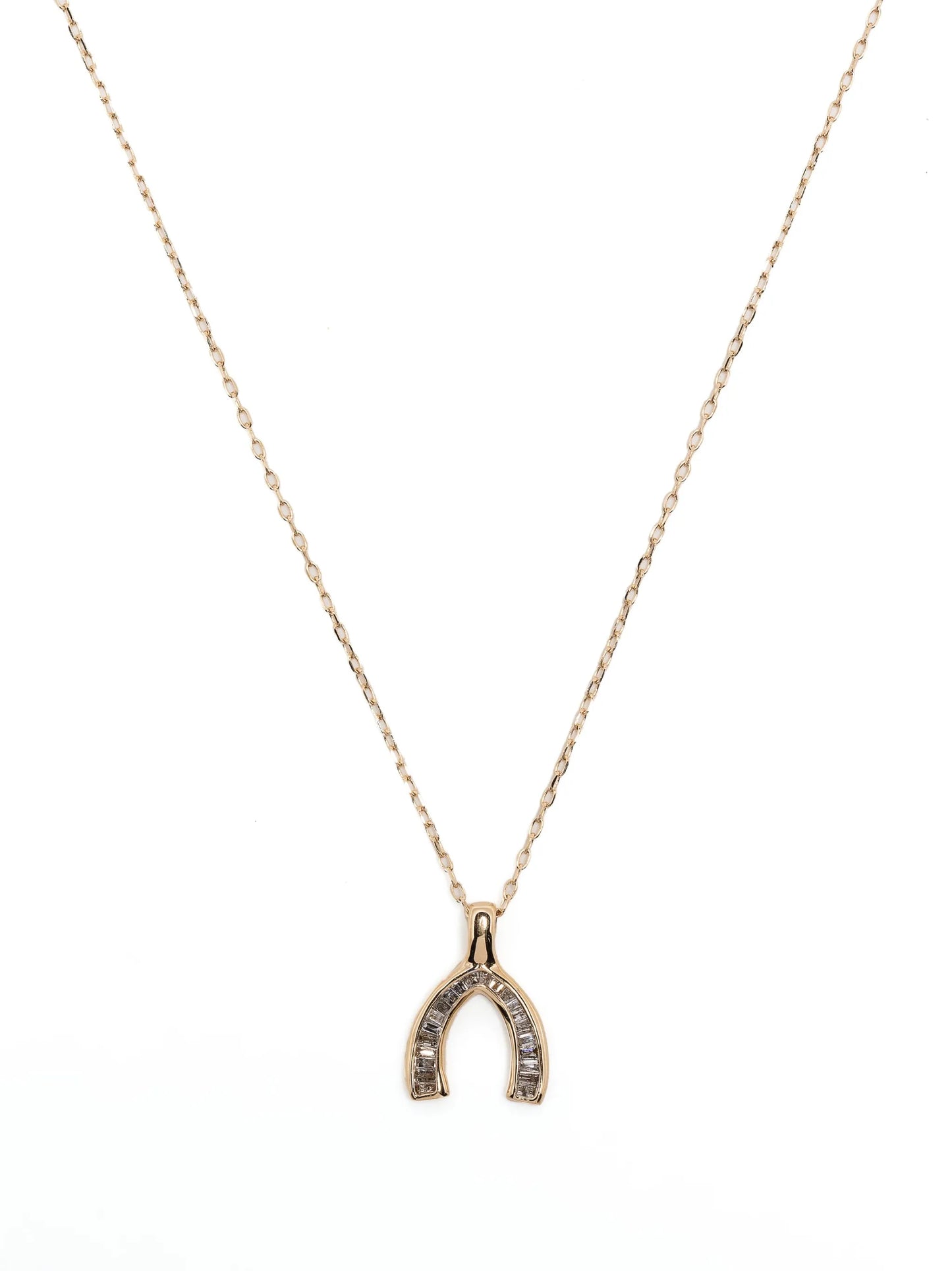 14kt yellow gold Wishbone diamond necklace