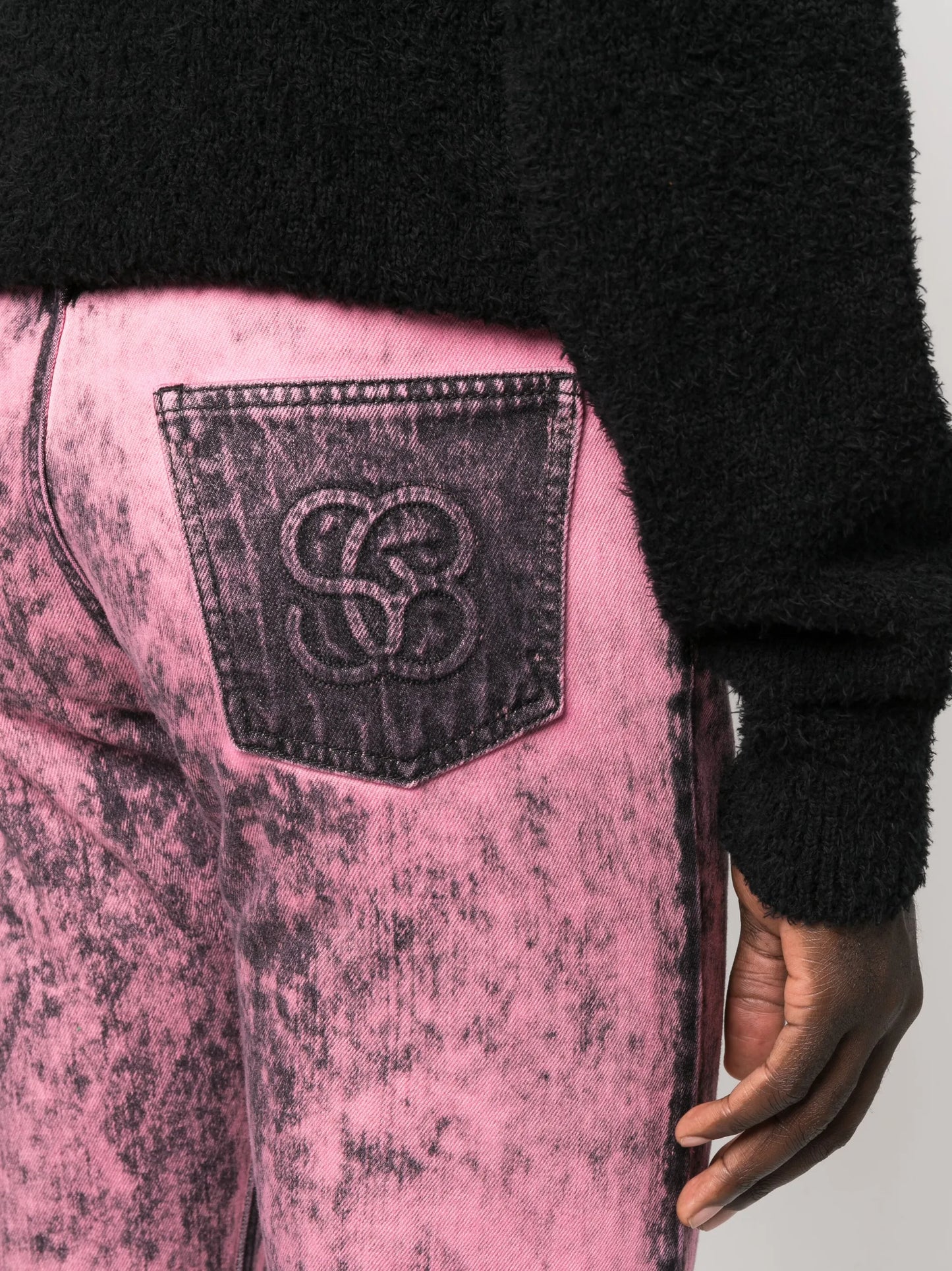 distressed-finish straight-leg jeans