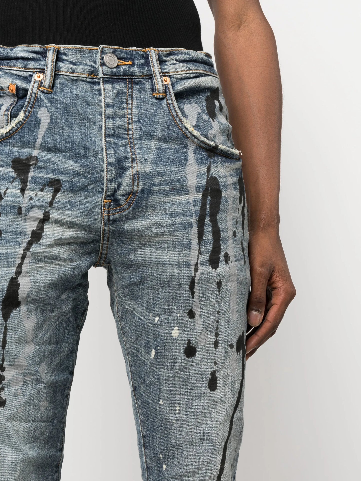 paint-splatter slim-cut jeans