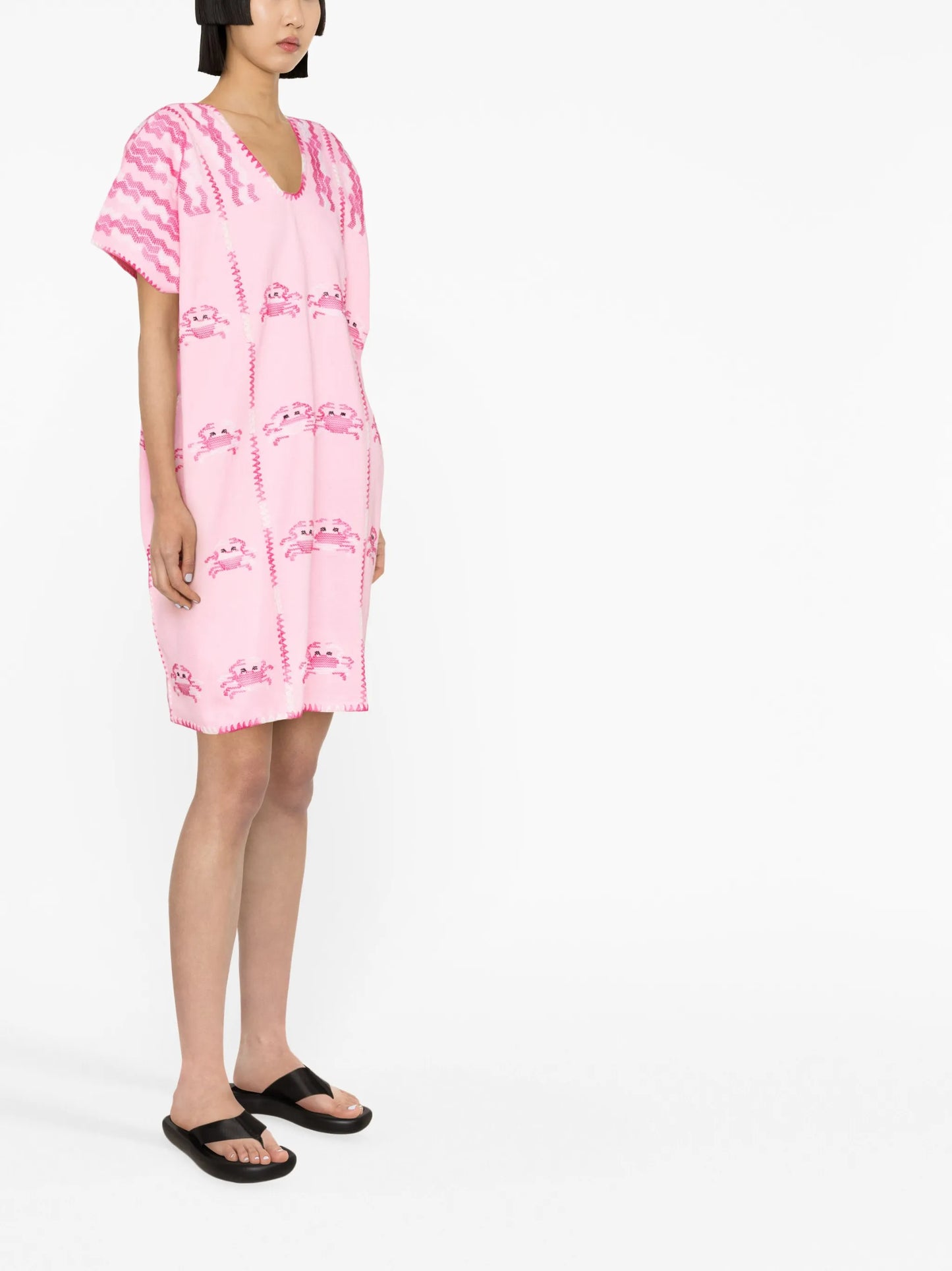embroidered-design short-sleeve mini dress