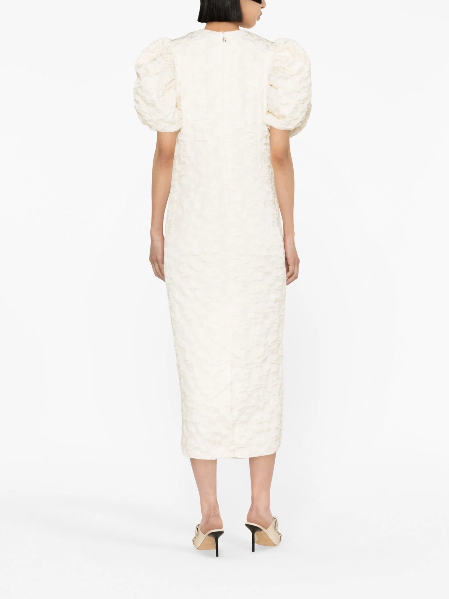 patterned-jacquard midi bridal dress