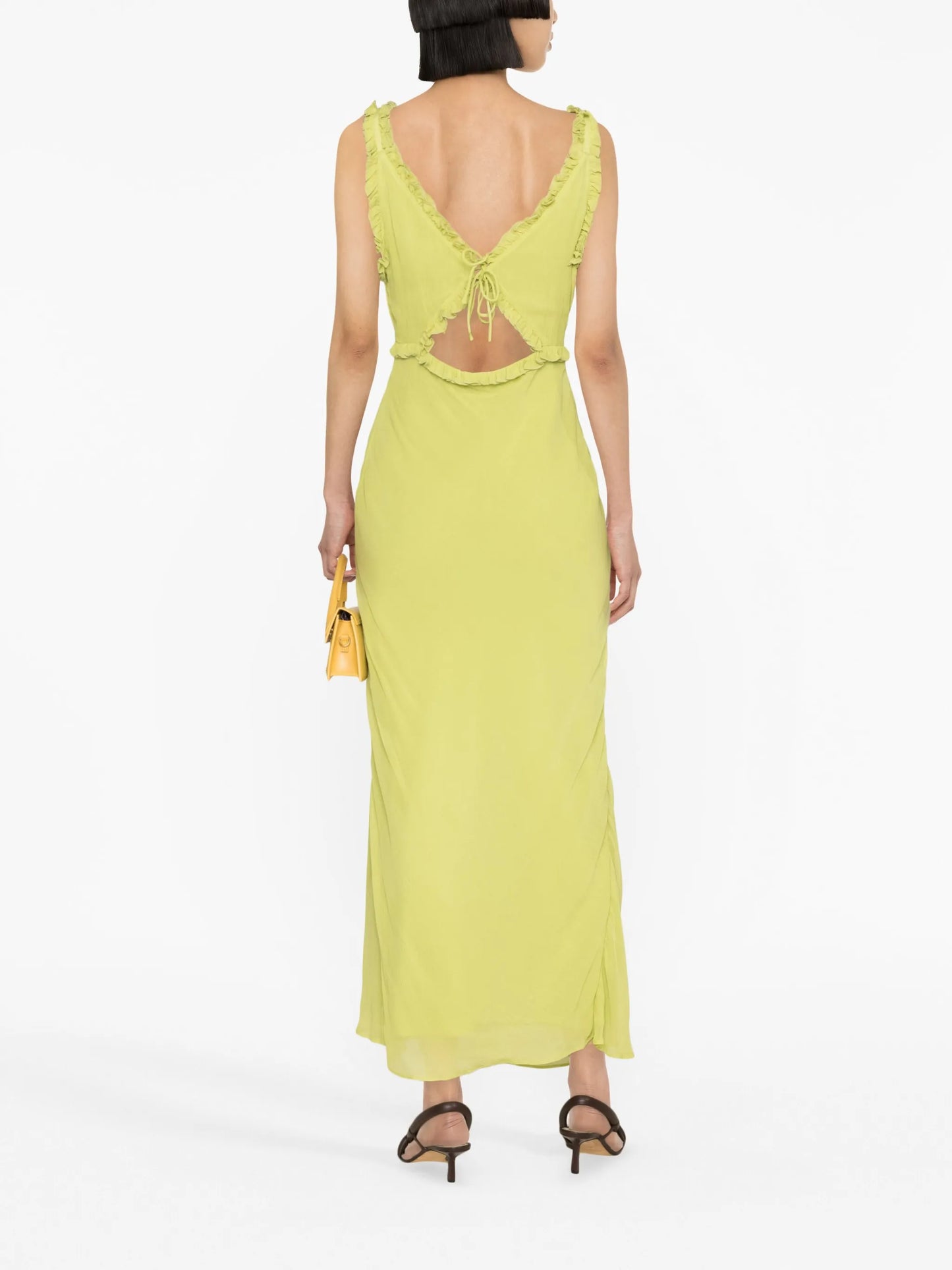Olive ruffled-trim maxi dress