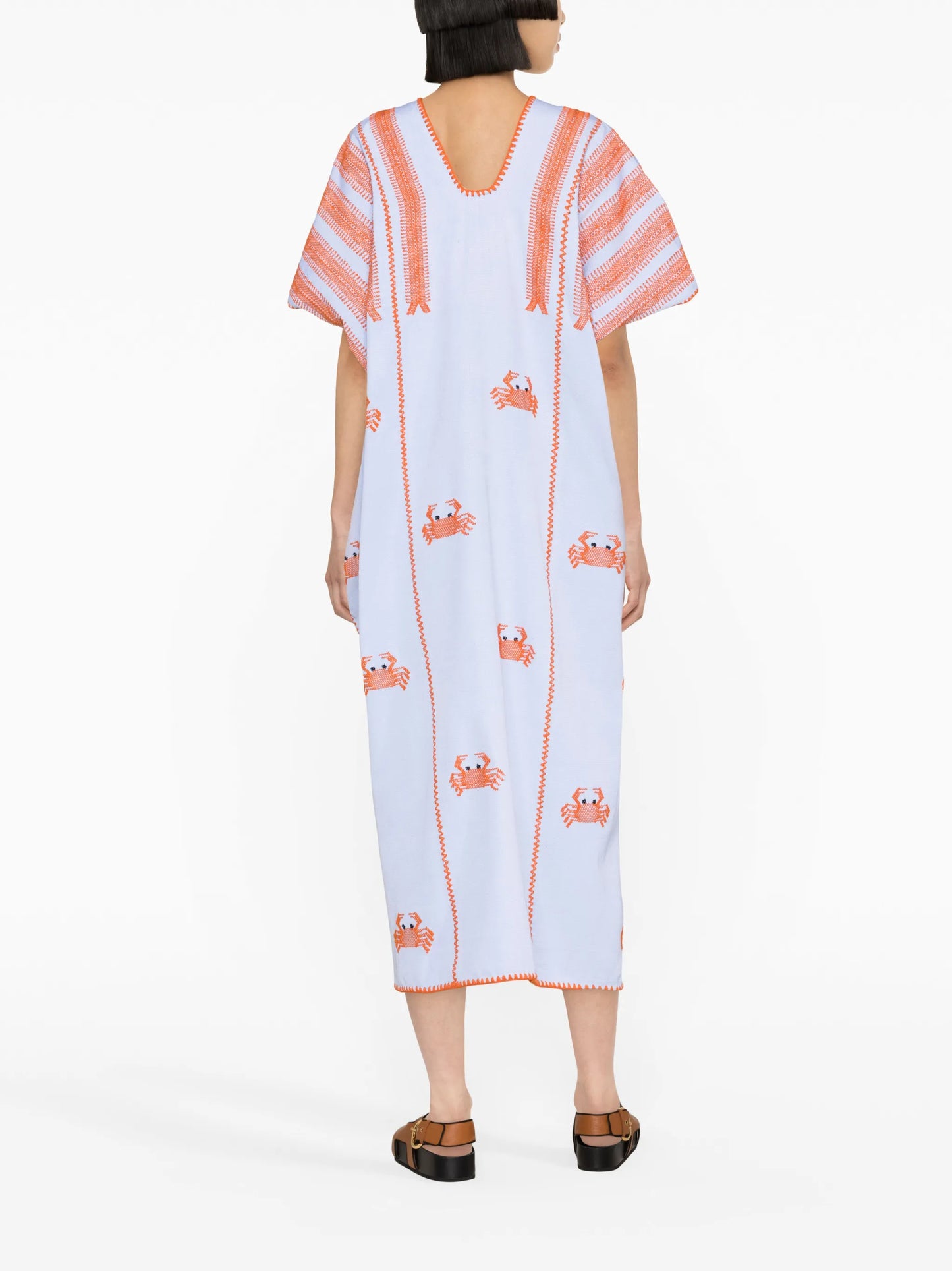 crab-motif embroidered kaftan dress