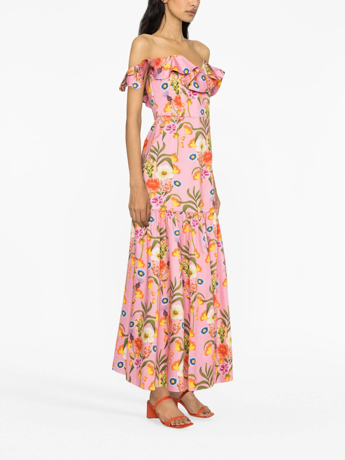 graphic-print ruffle-detail dress
