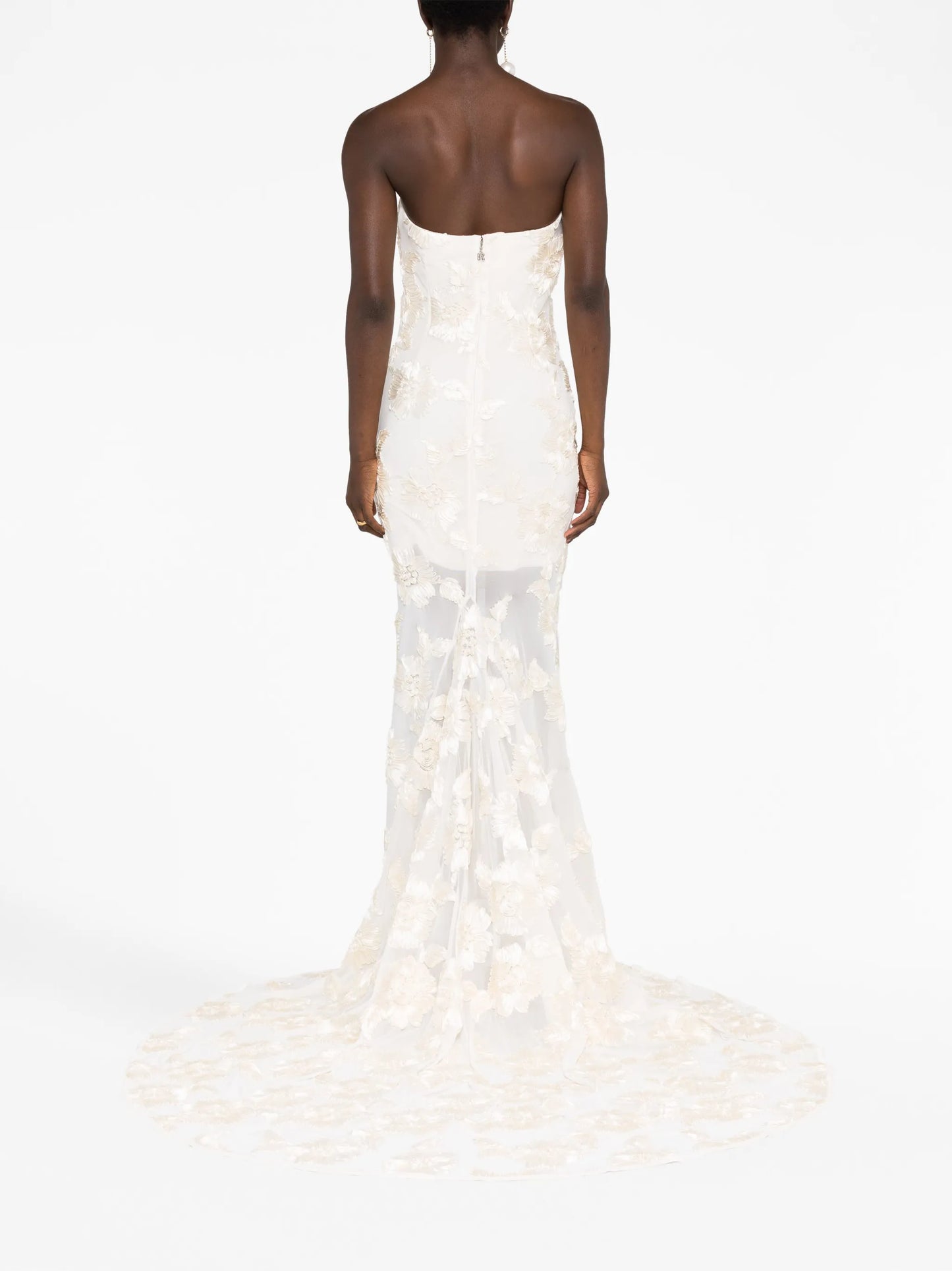 Egret floral-embroidered bridal gown
