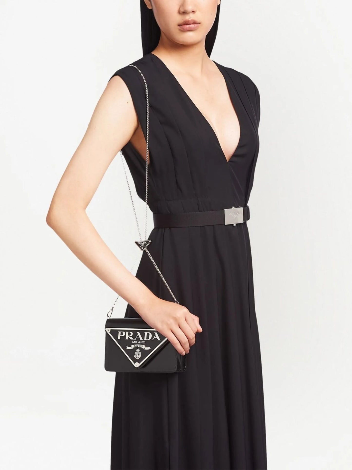 Triangle-plaque brushed leather shoulder bag