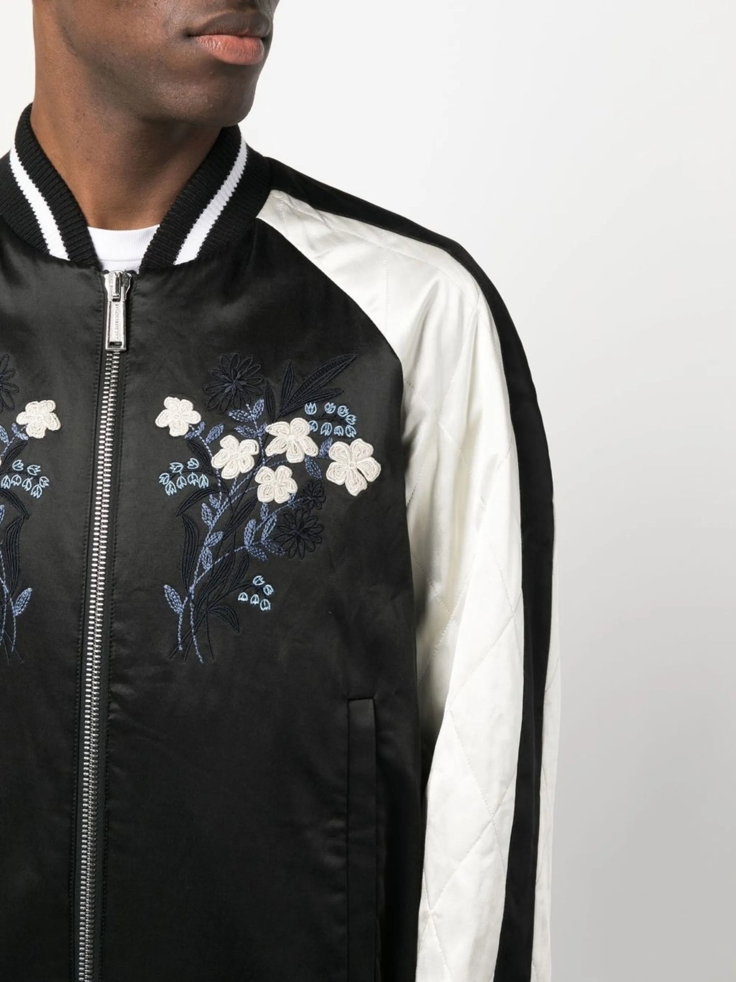 embroidered satin bomber jacket