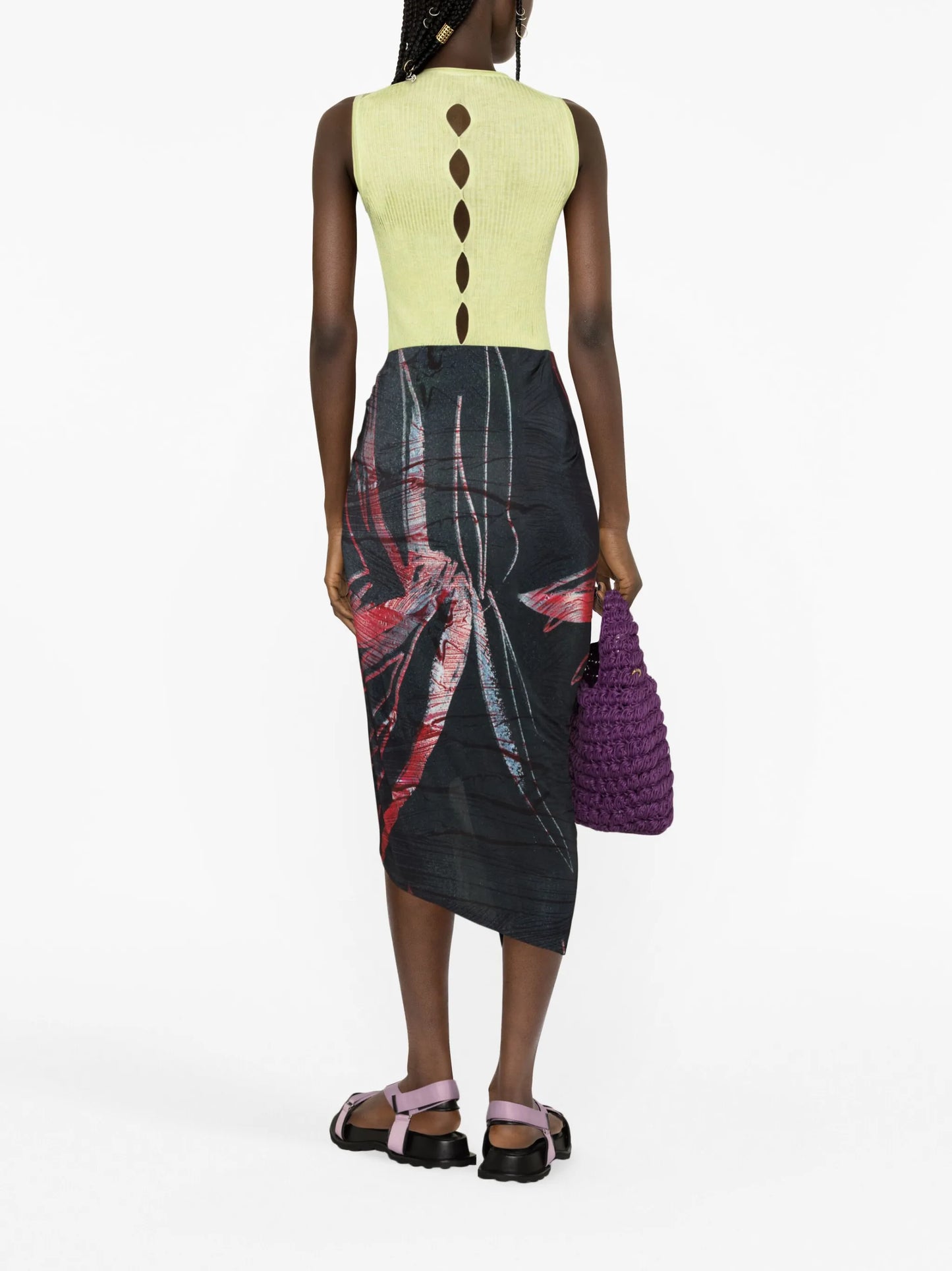 Coastline draped asymmetric midi skirt