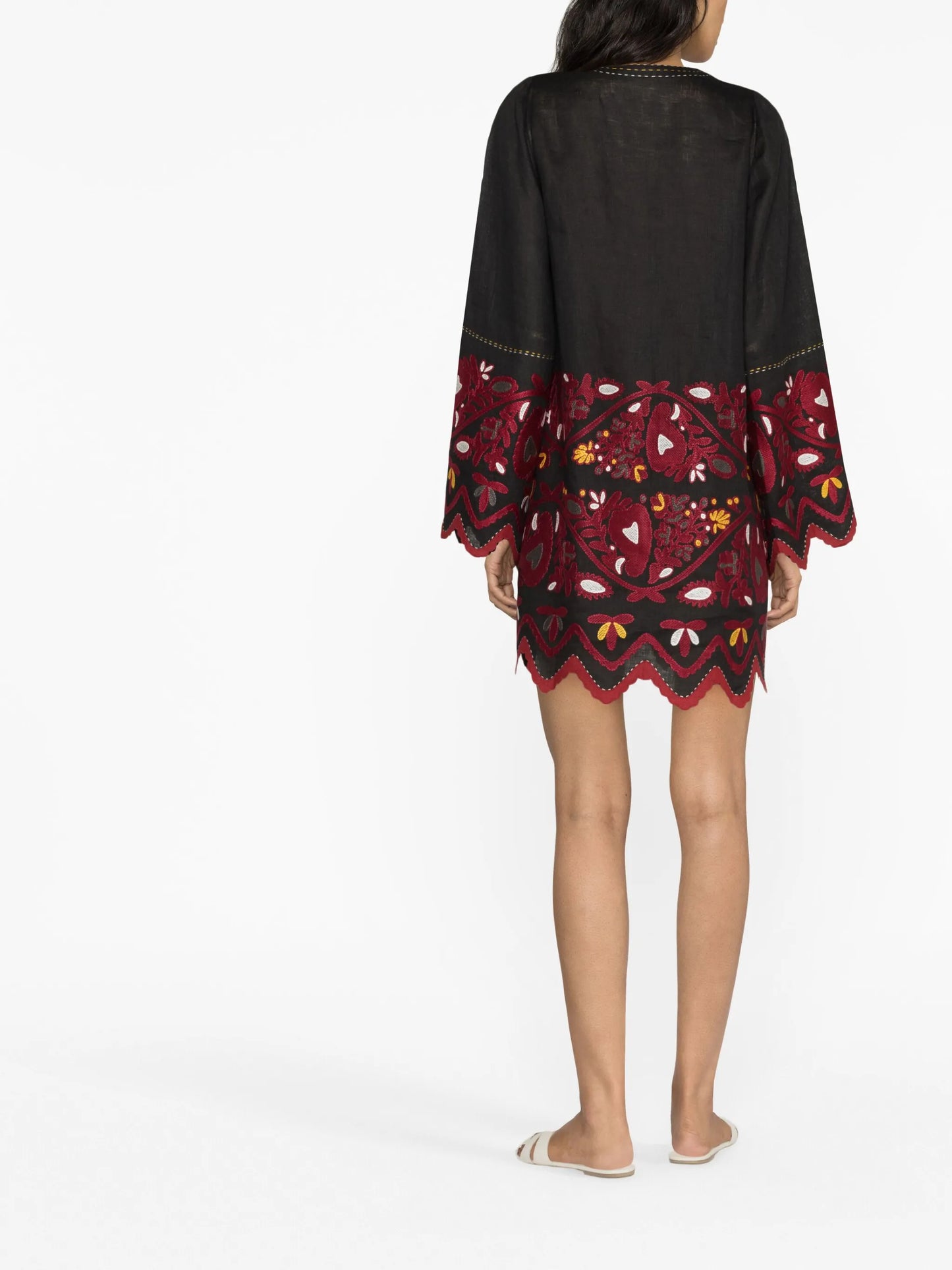 embroidered linen short dress