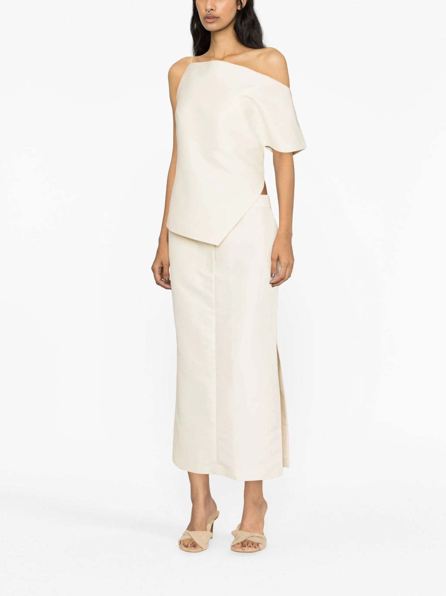off-shoulder asymmetric cotton top