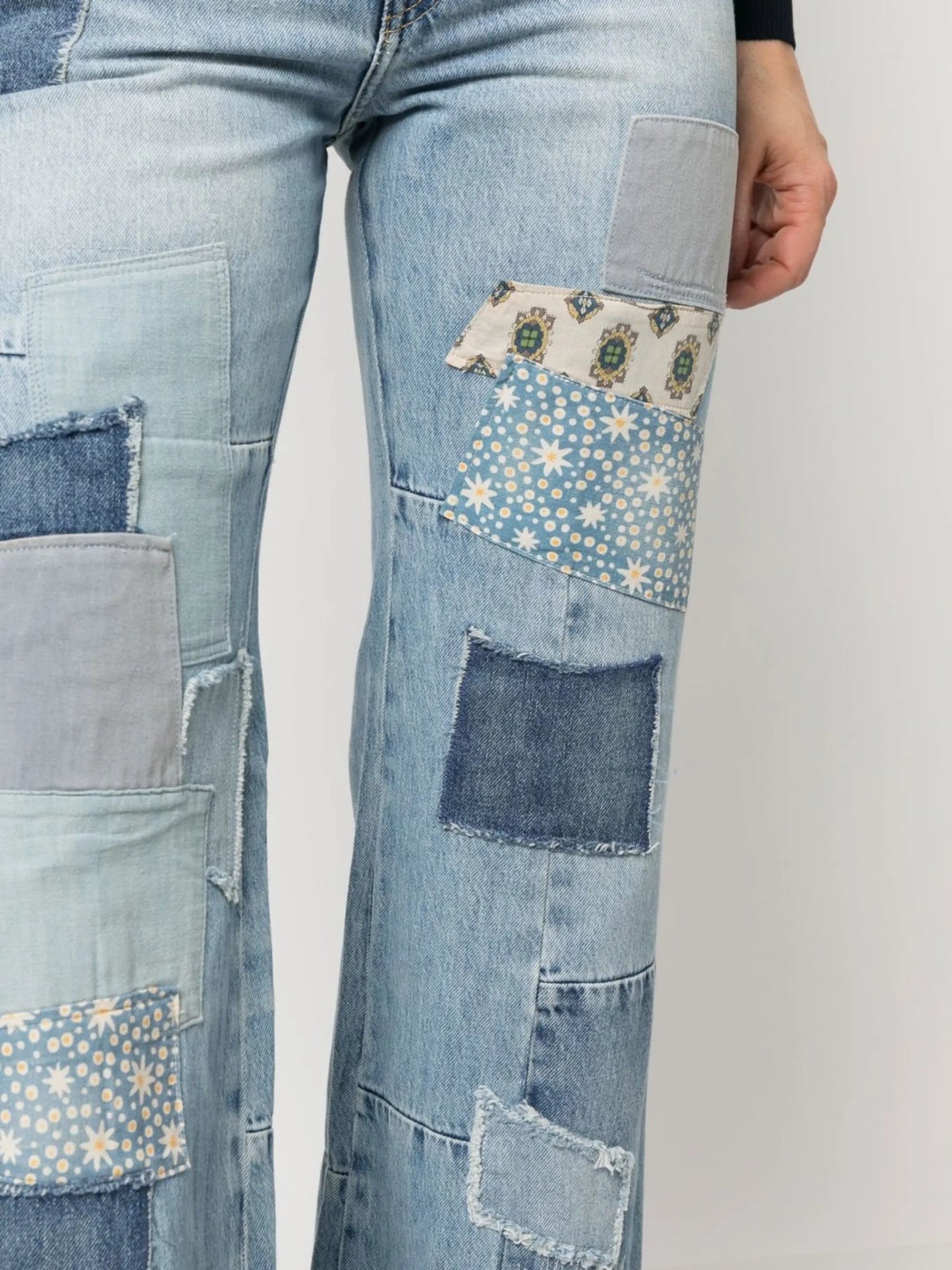 patchwork flared jeans