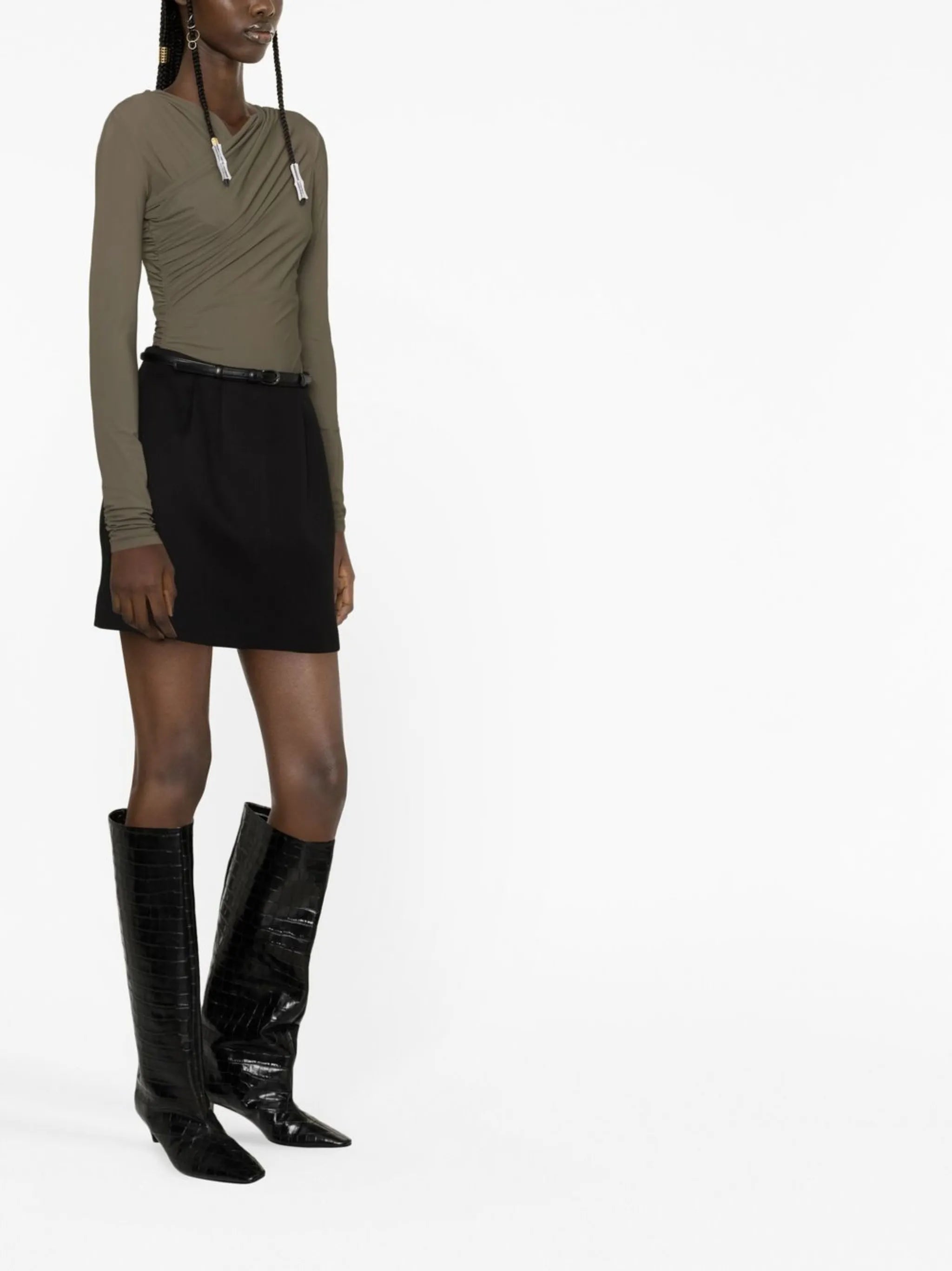 belted tailored wool skirt