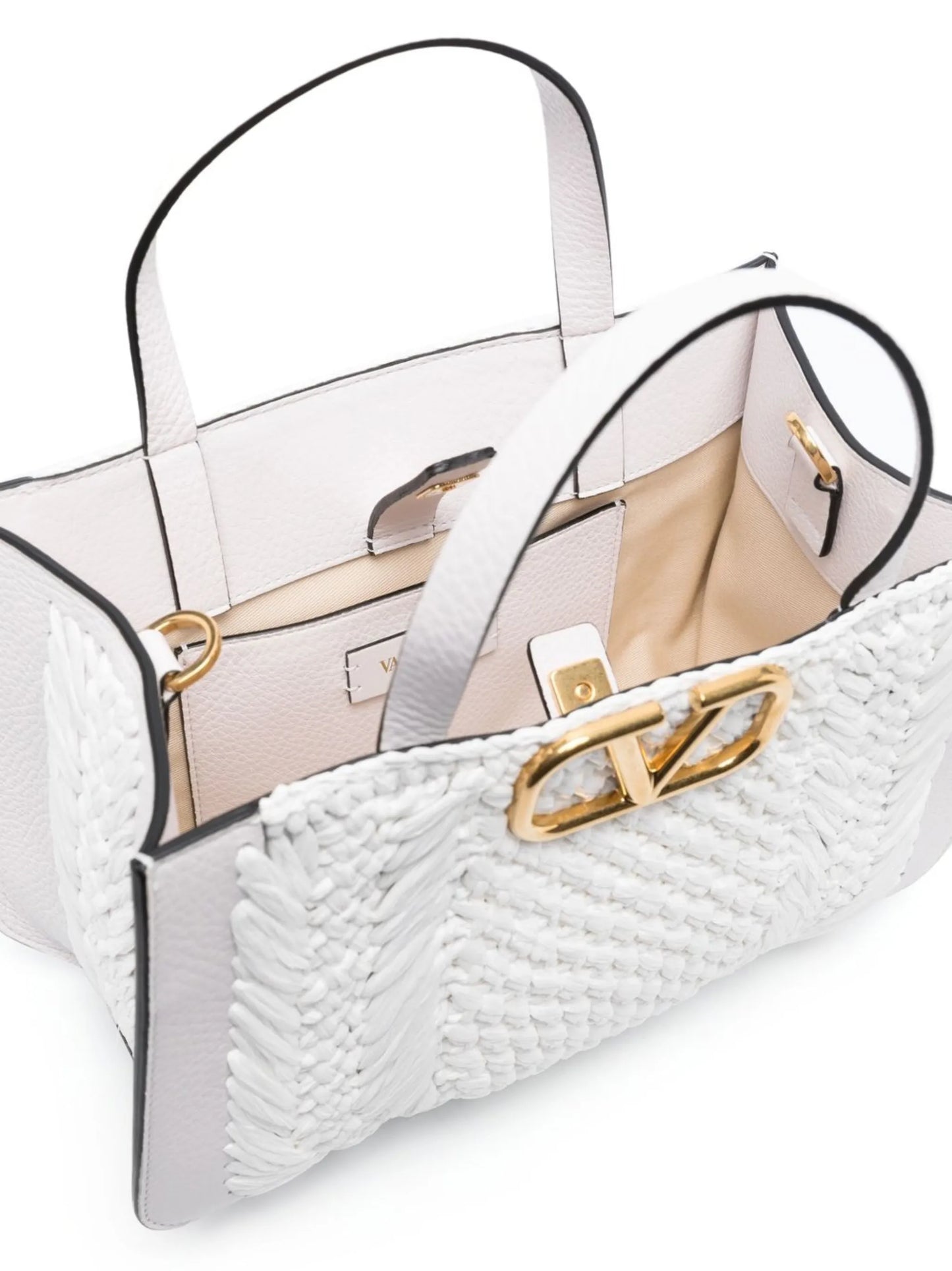 small VLogo Signature raffia tote bag