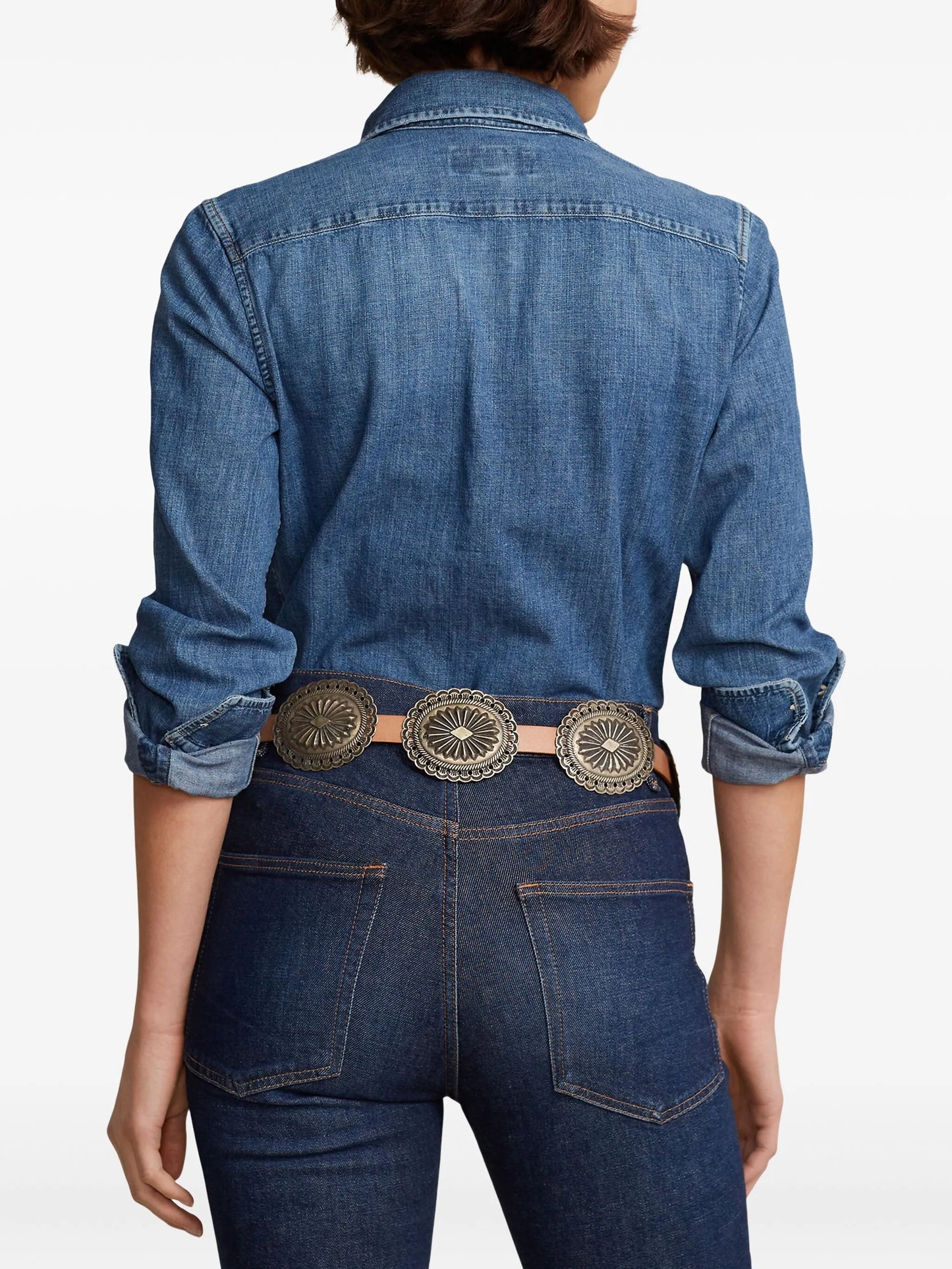 embroidered-logo denim shirt