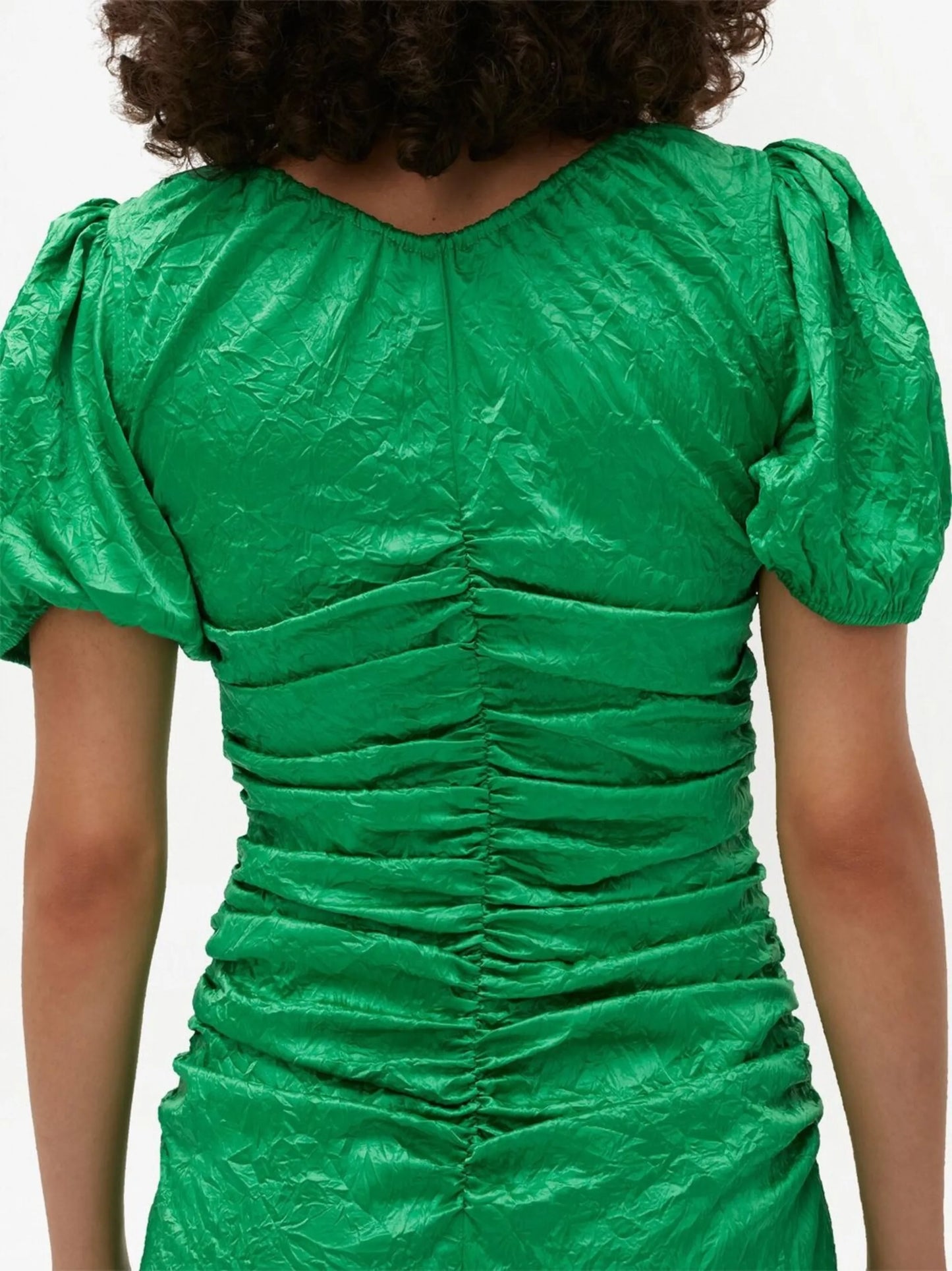 crinkled-effect puff-sleeve midi dress