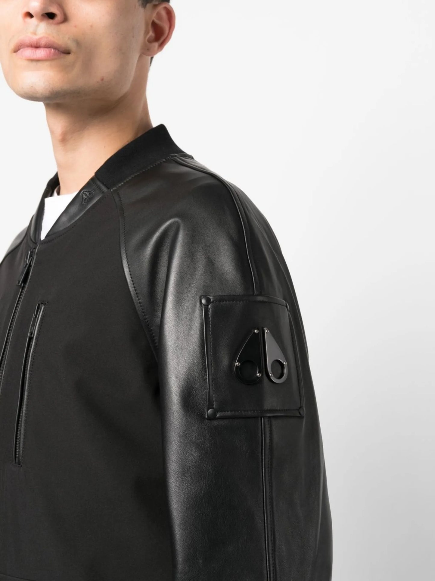 logo-plaque sleeve leather bomber jacket
