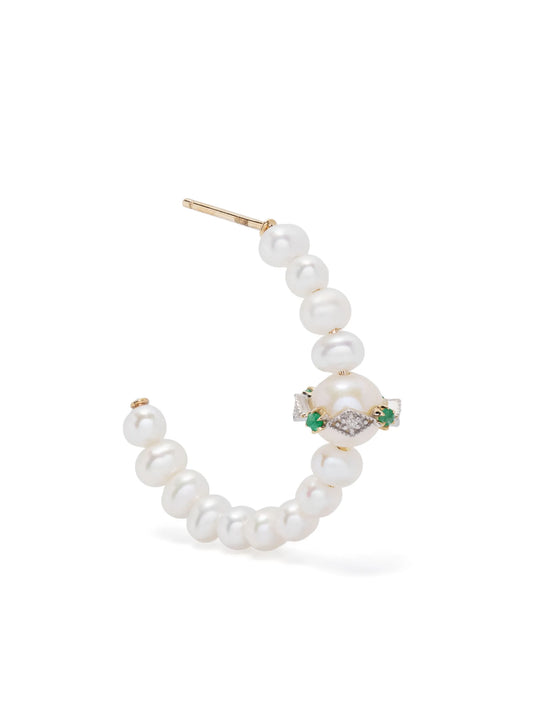 9kt yellow-gold Chelsea N°1 pearl and diamond hoop earring