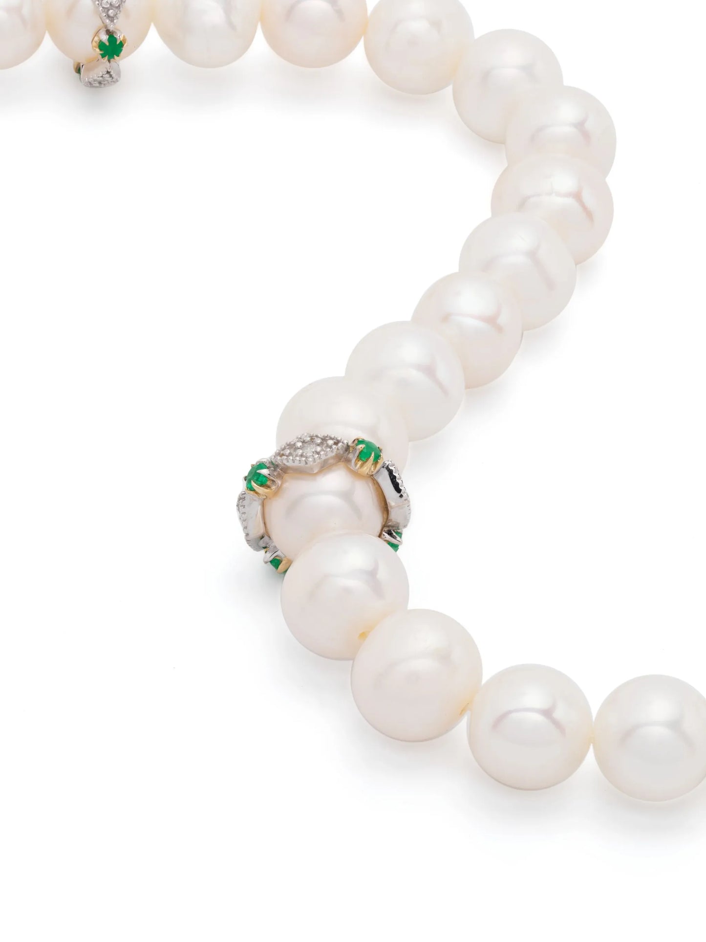 9kt yellow and white gold Chelsea N°2 pearl diamond and emerald necklace