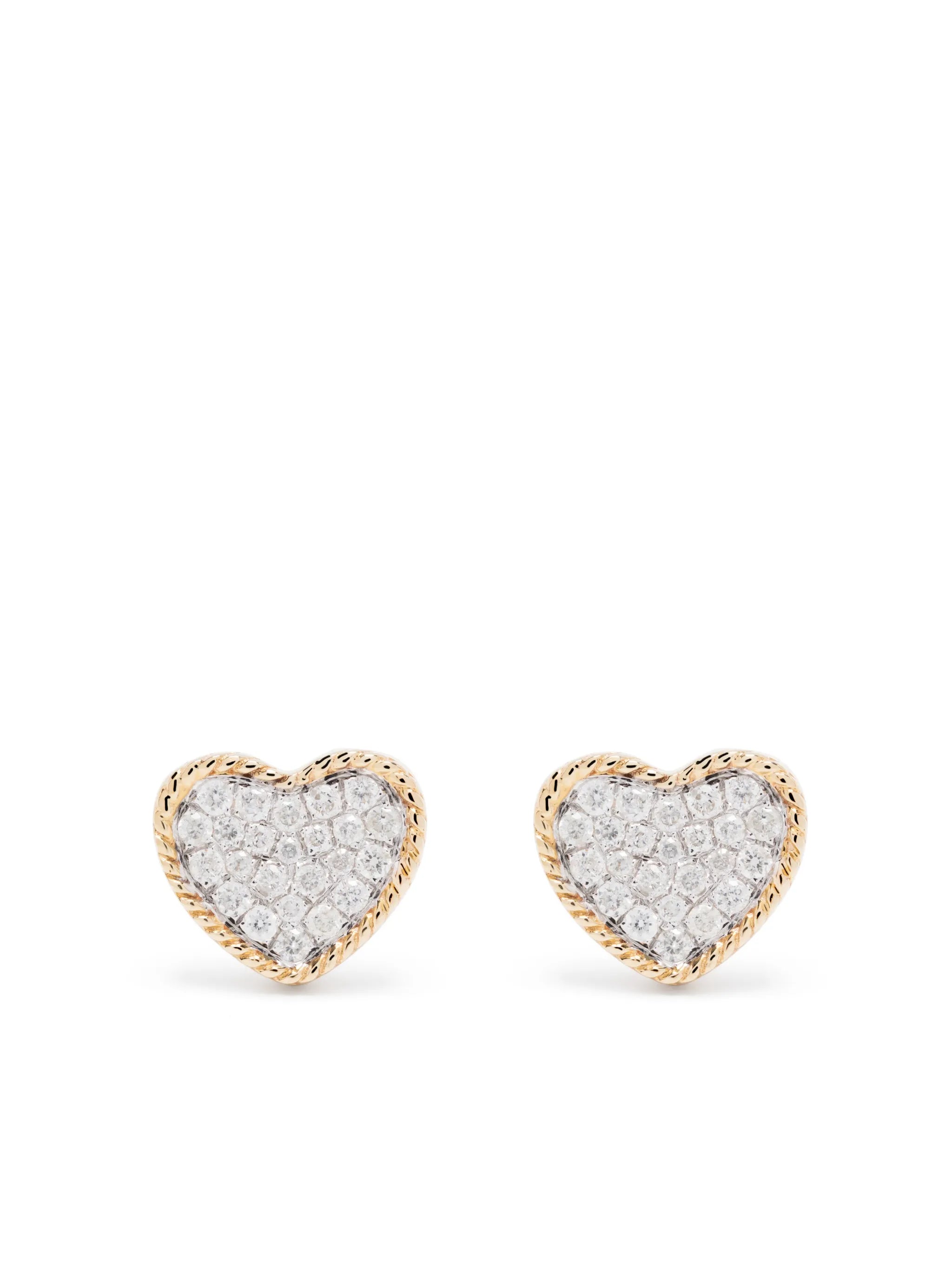 9kt yellow gold diamond heart stud earrings