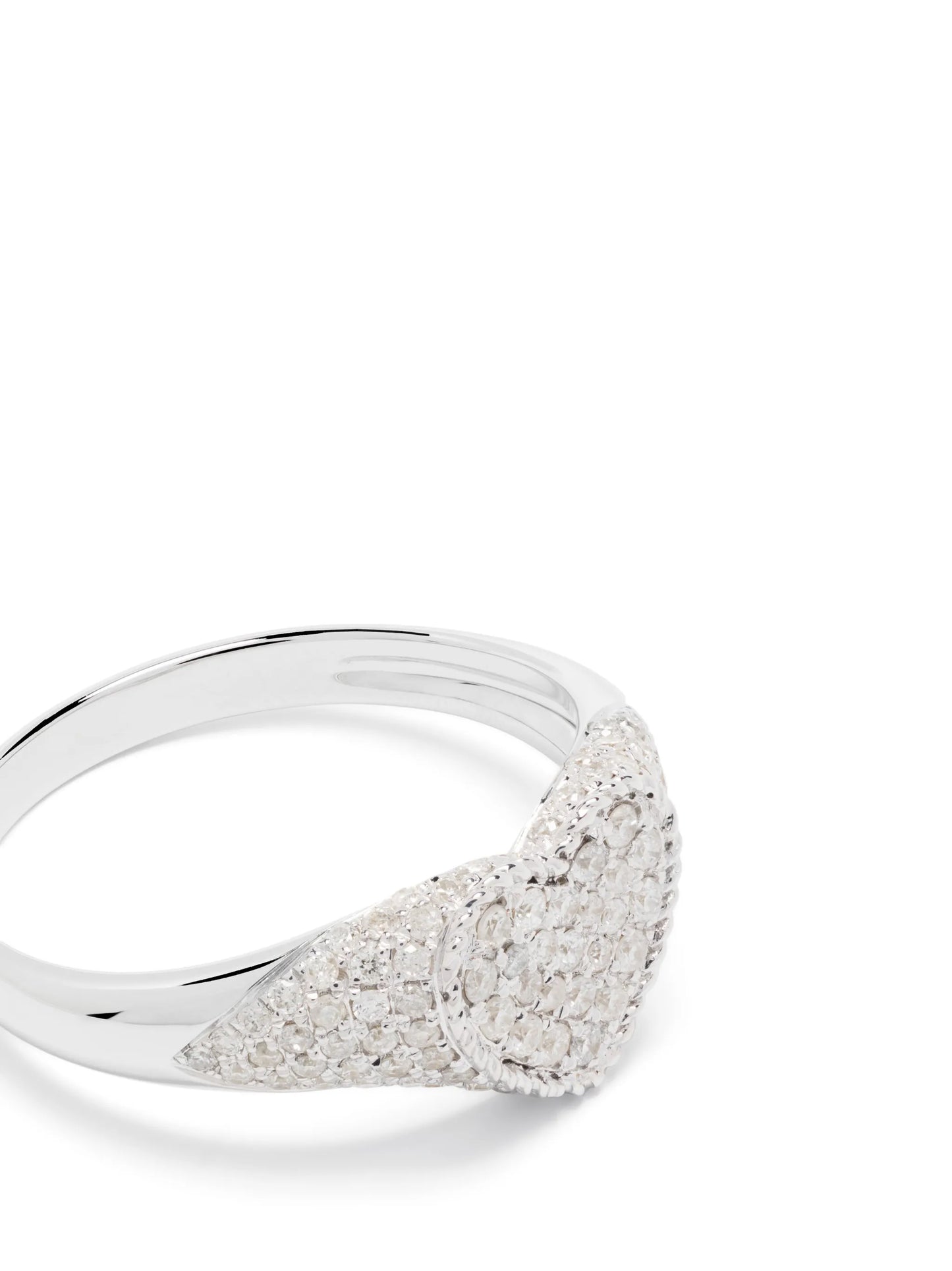 9kt white gold Baby Chevalier Coeur diamond signet ring